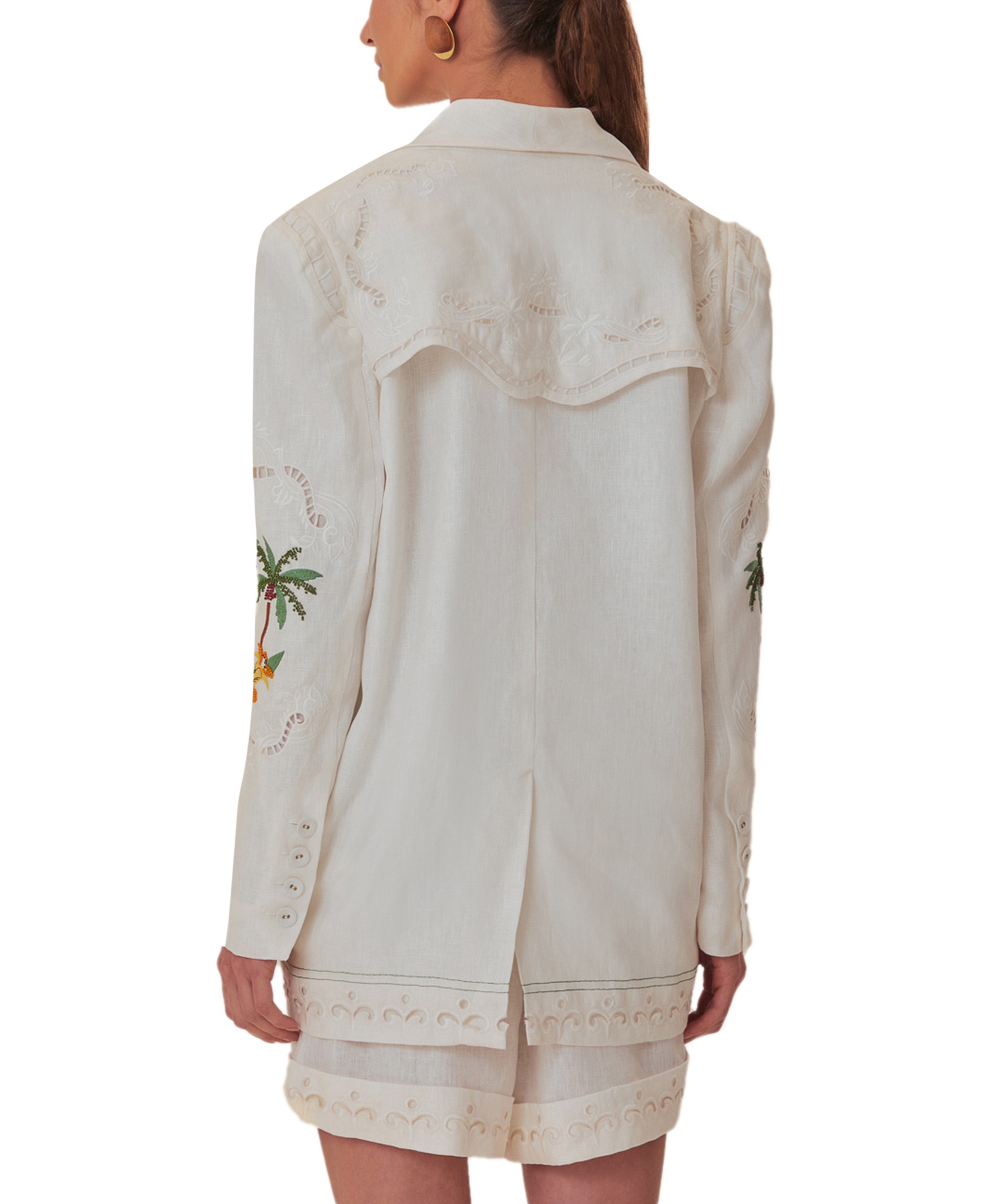 FARM Rio - Off-White Coconut Tree Richelieu Linen Blazer image number 2