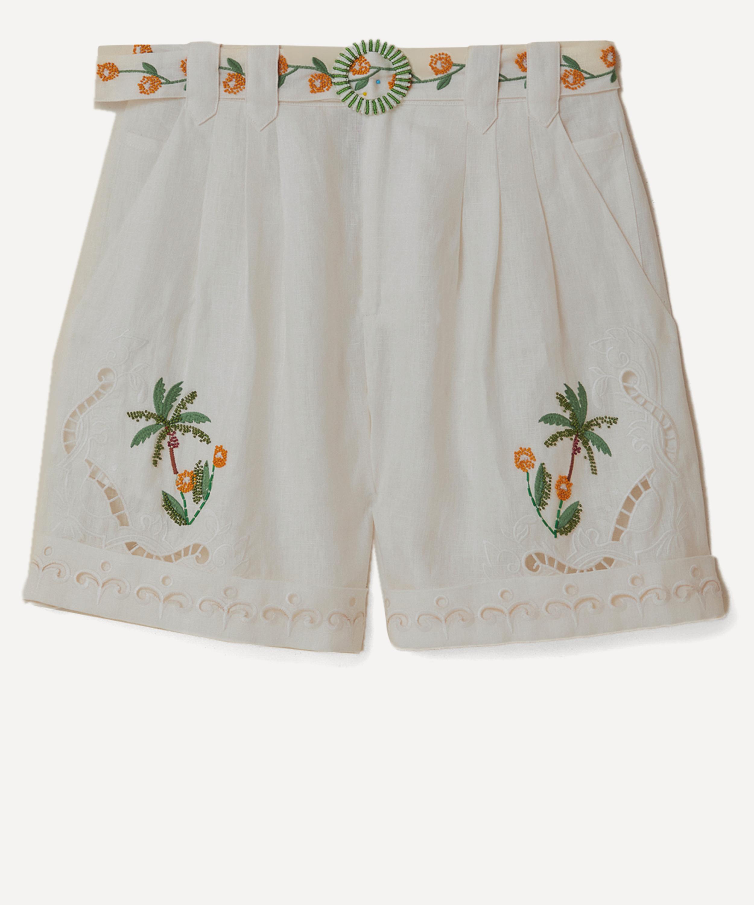 FARM Rio - Off-White Coconut Tree Richelieu Linen Shorts