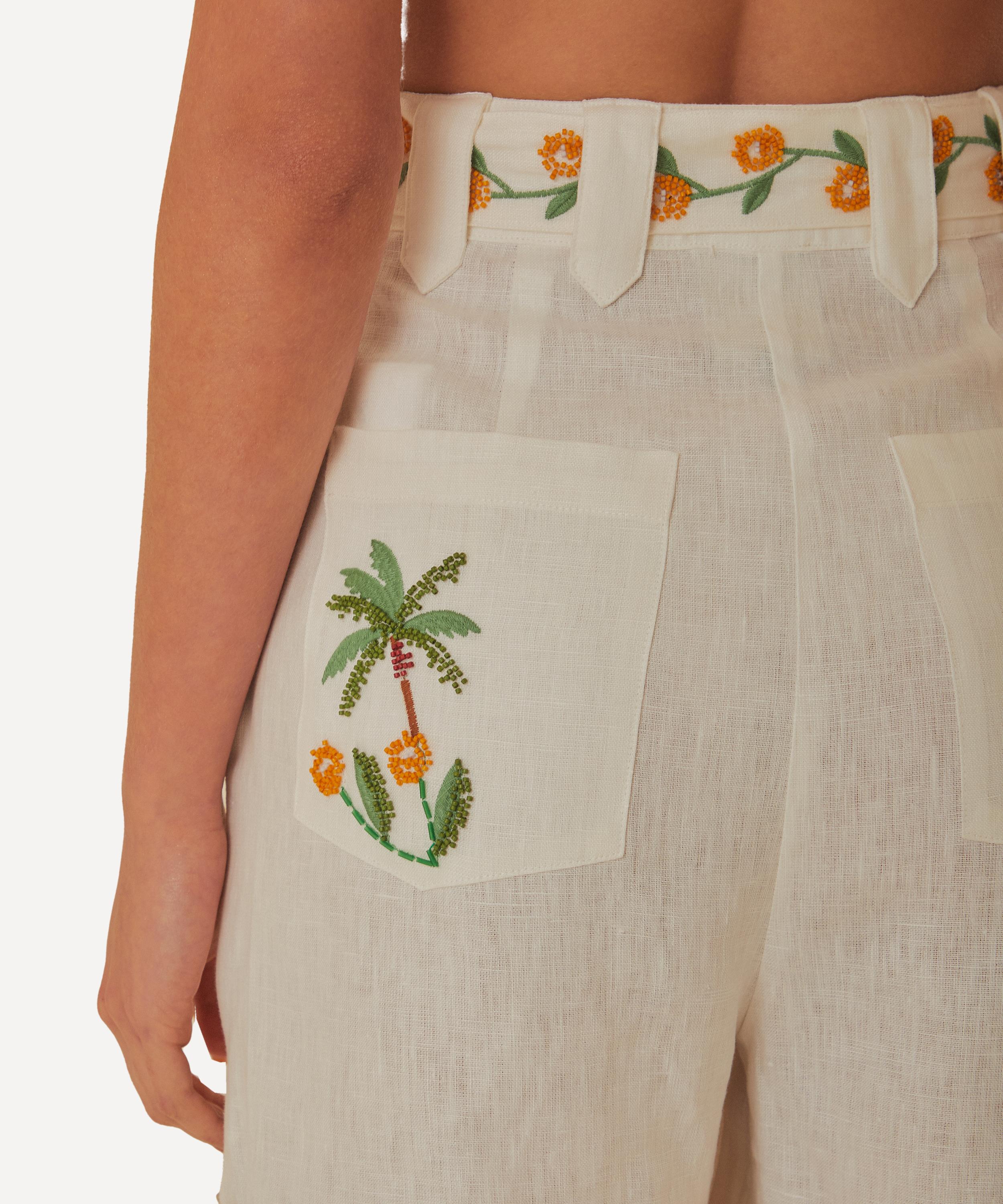 FARM Rio - Off-White Coconut Tree Richelieu Linen Shorts image number 2