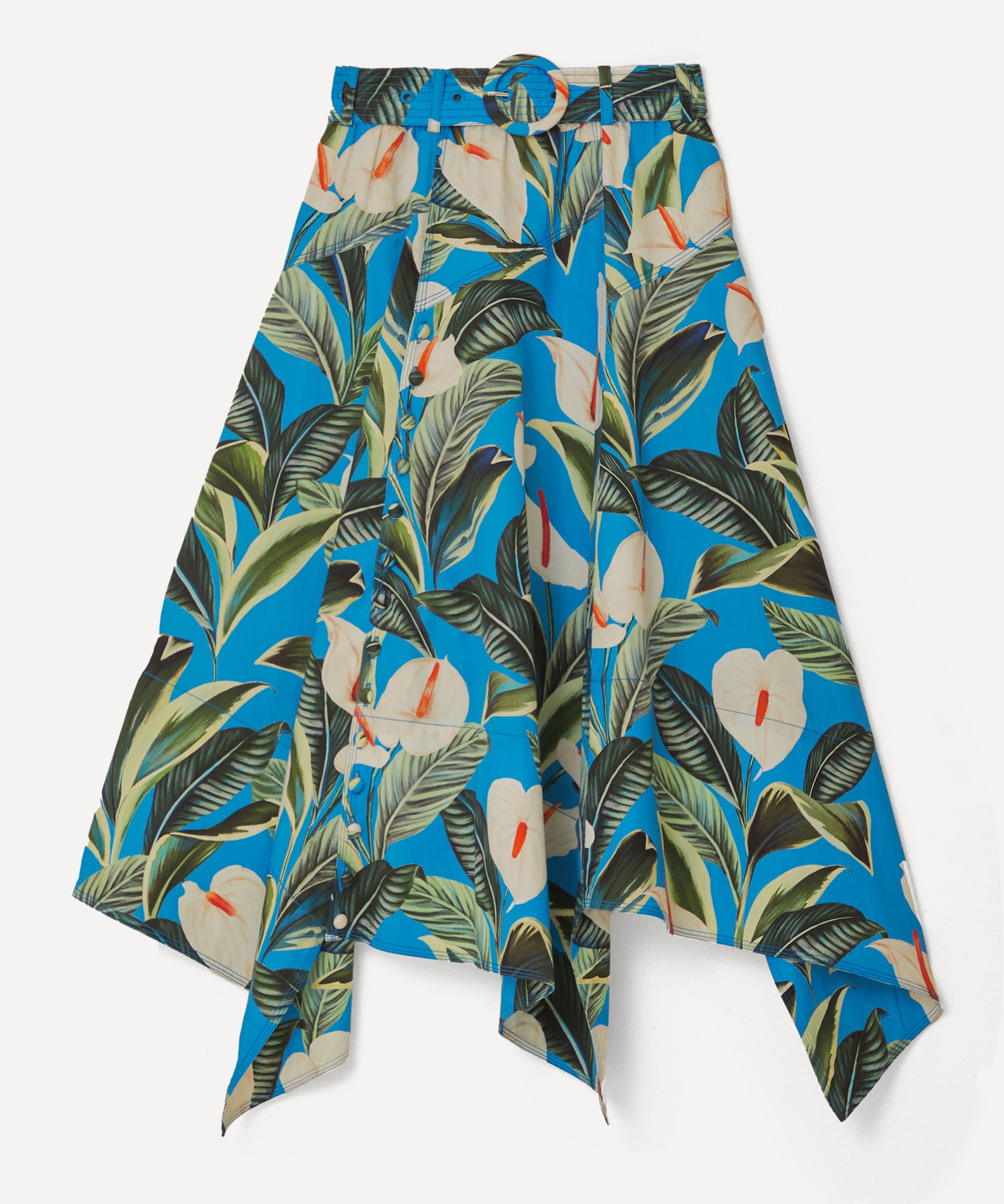 FARM Rio - Blue Anthurium Garden Asymmetric Midi Skirt image number 0