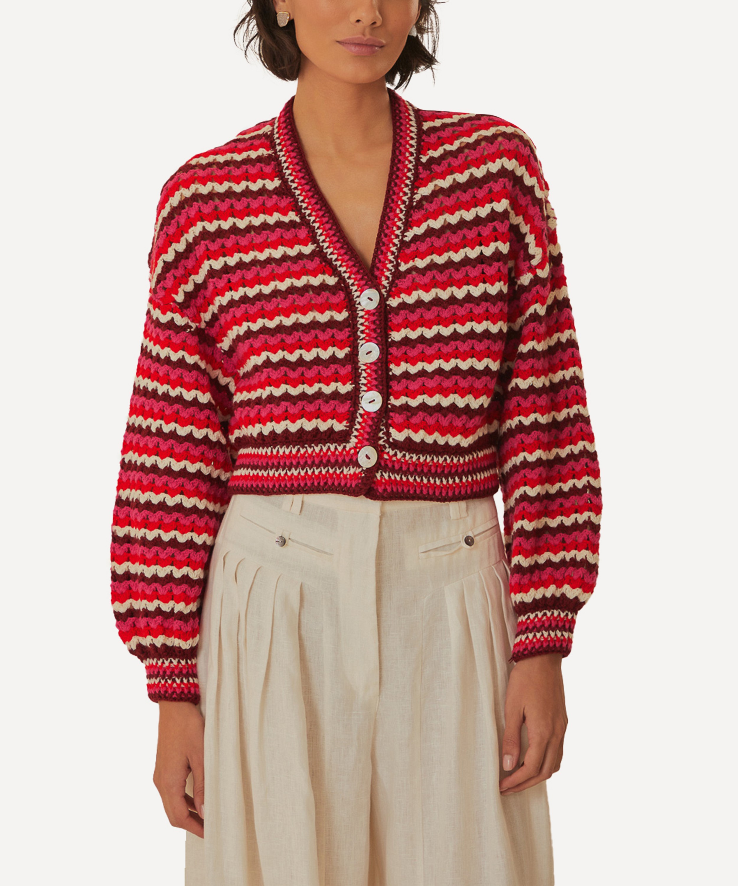 FARM Rio - Colourful Stripes Crochet Cardigan image number 1