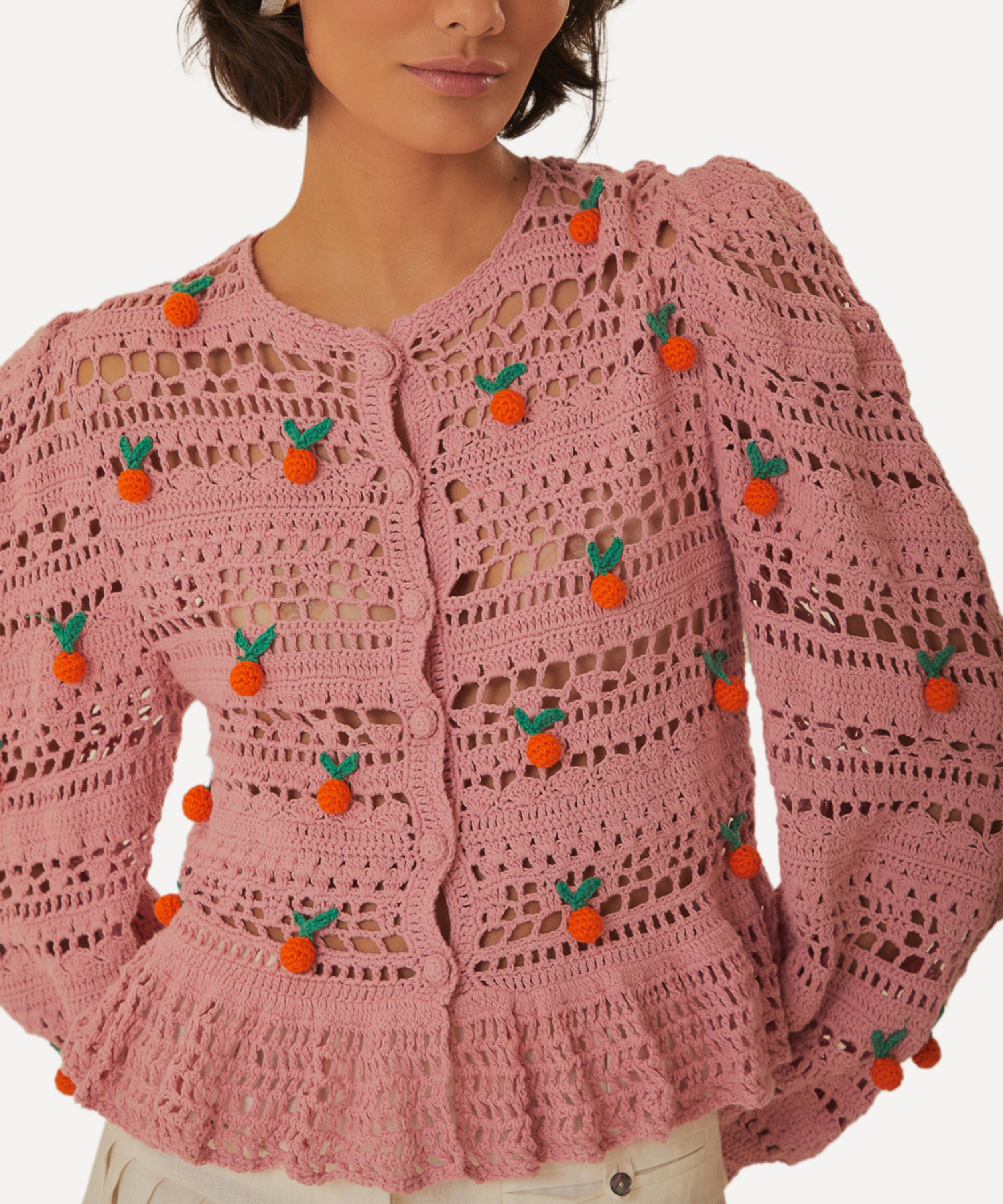 FARM Rio - Pink Orange Tassel Crochet Blouse image number 1