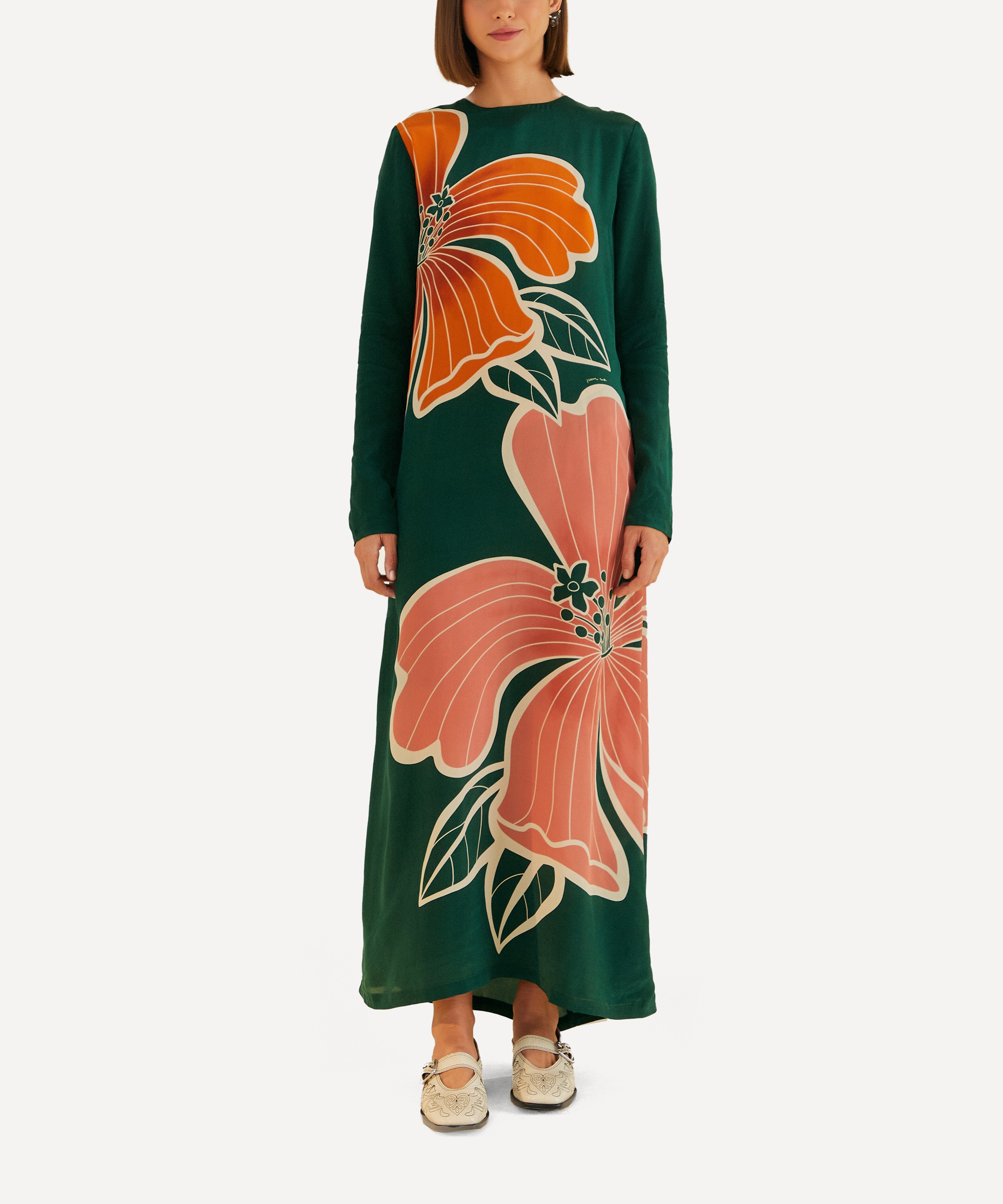 FARM Rio - Green Honolulu Flowers Long Sleeve Maxi Dress