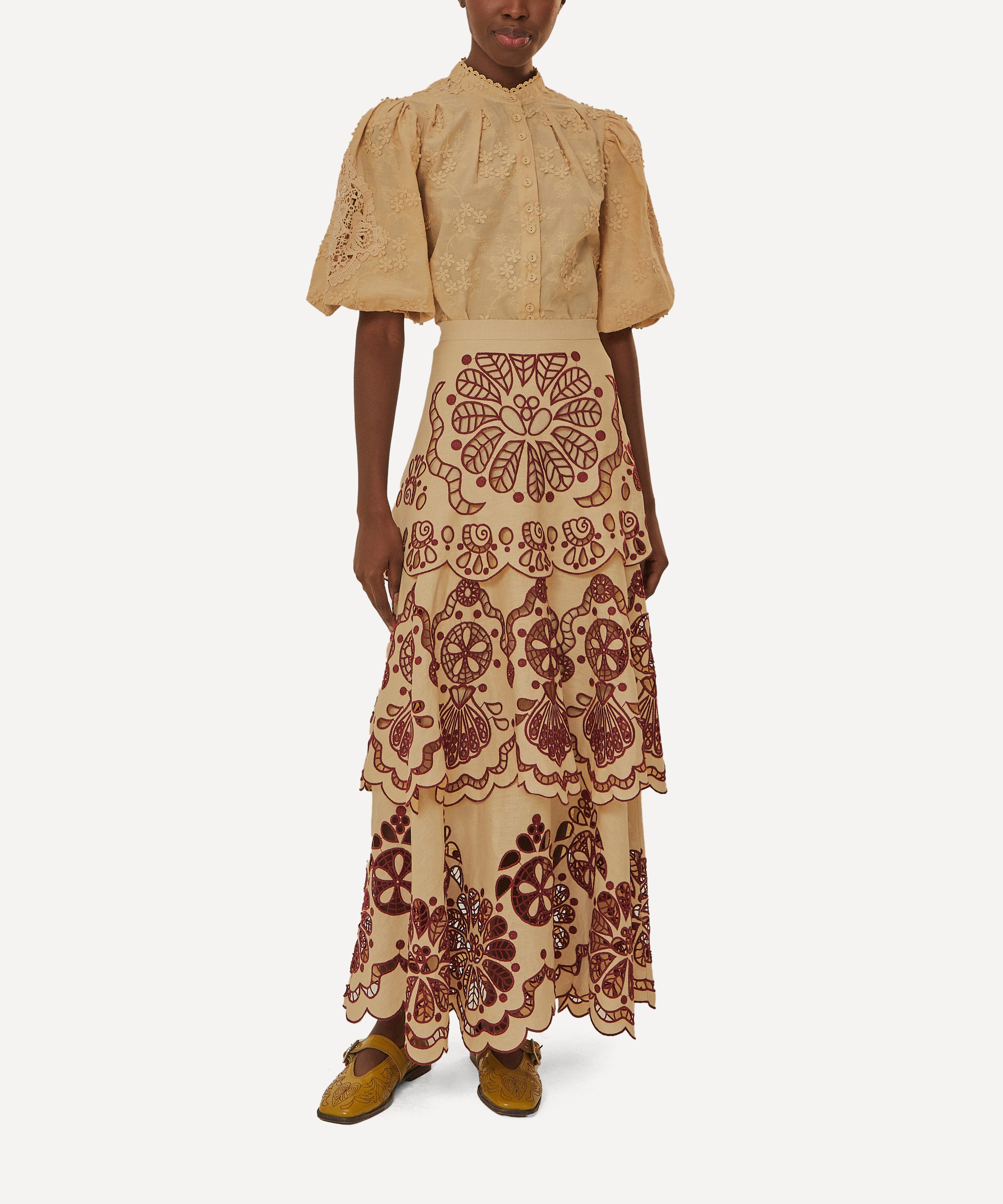 FARM Rio - Sand Richelieu Midi Skirt image number 1