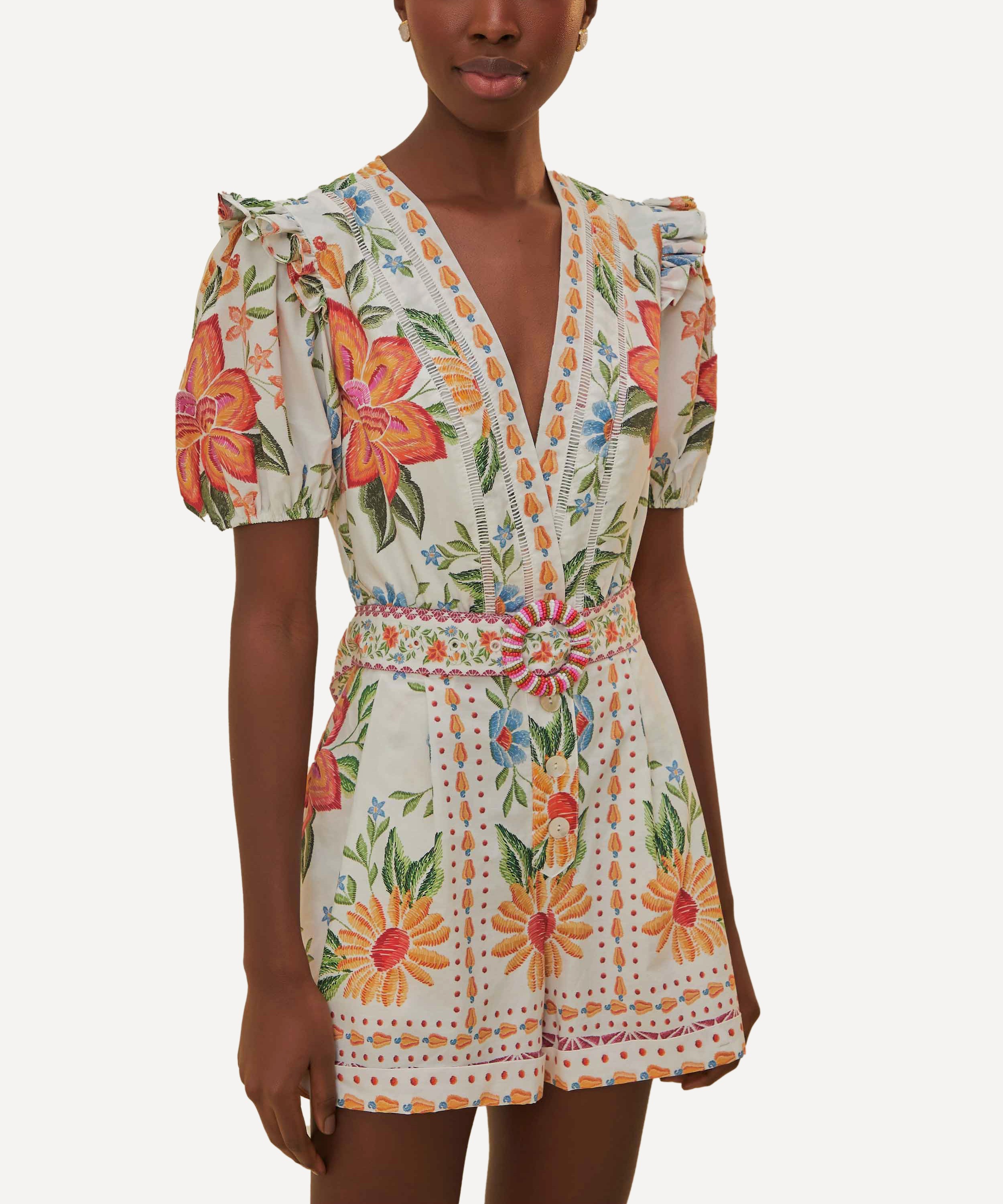 FARM Rio - Bloom Garden Off-White Cotton Romper  image number 0