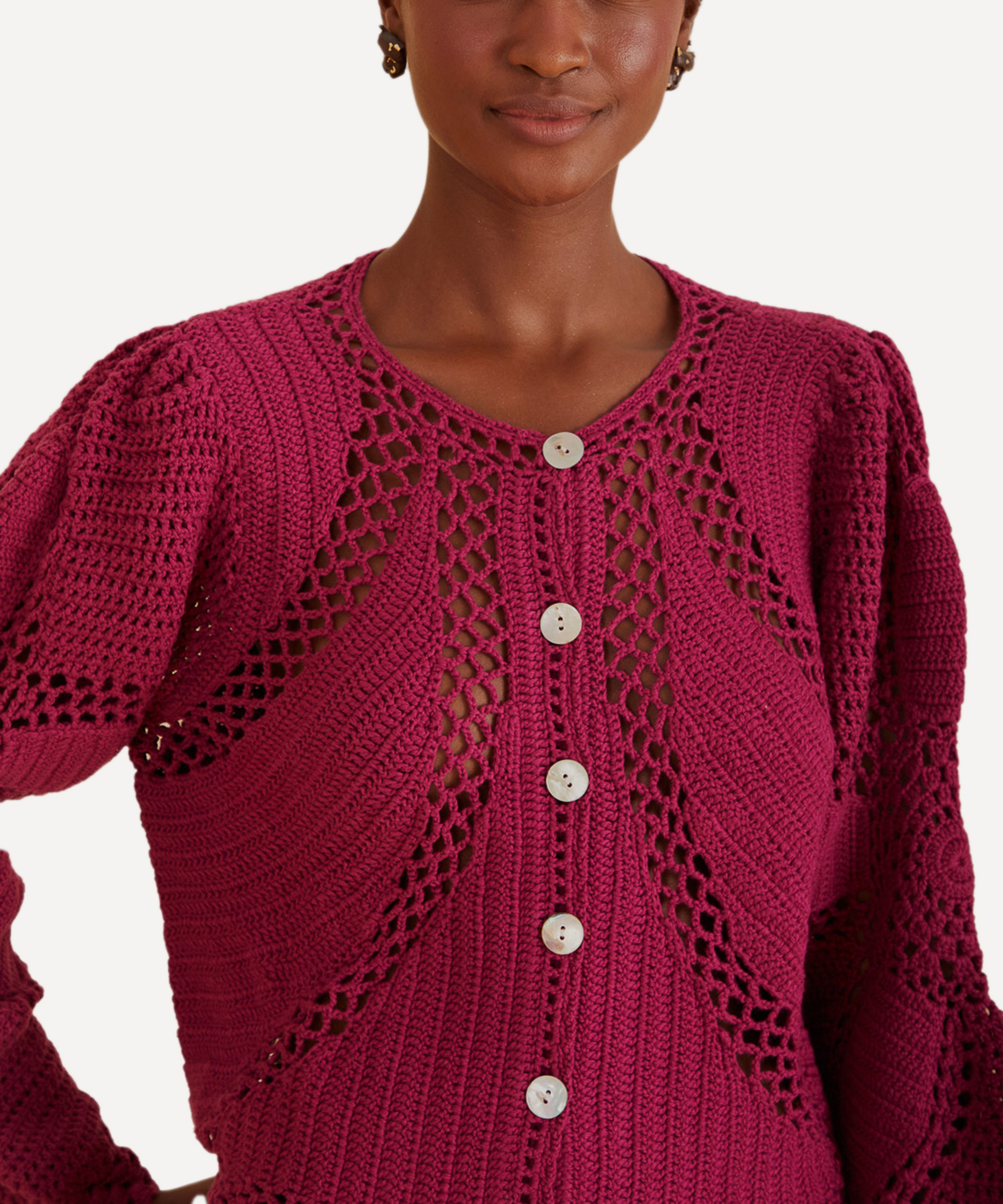 FARM Rio - Pink Flower Draw Crochet Cardigan image number 0