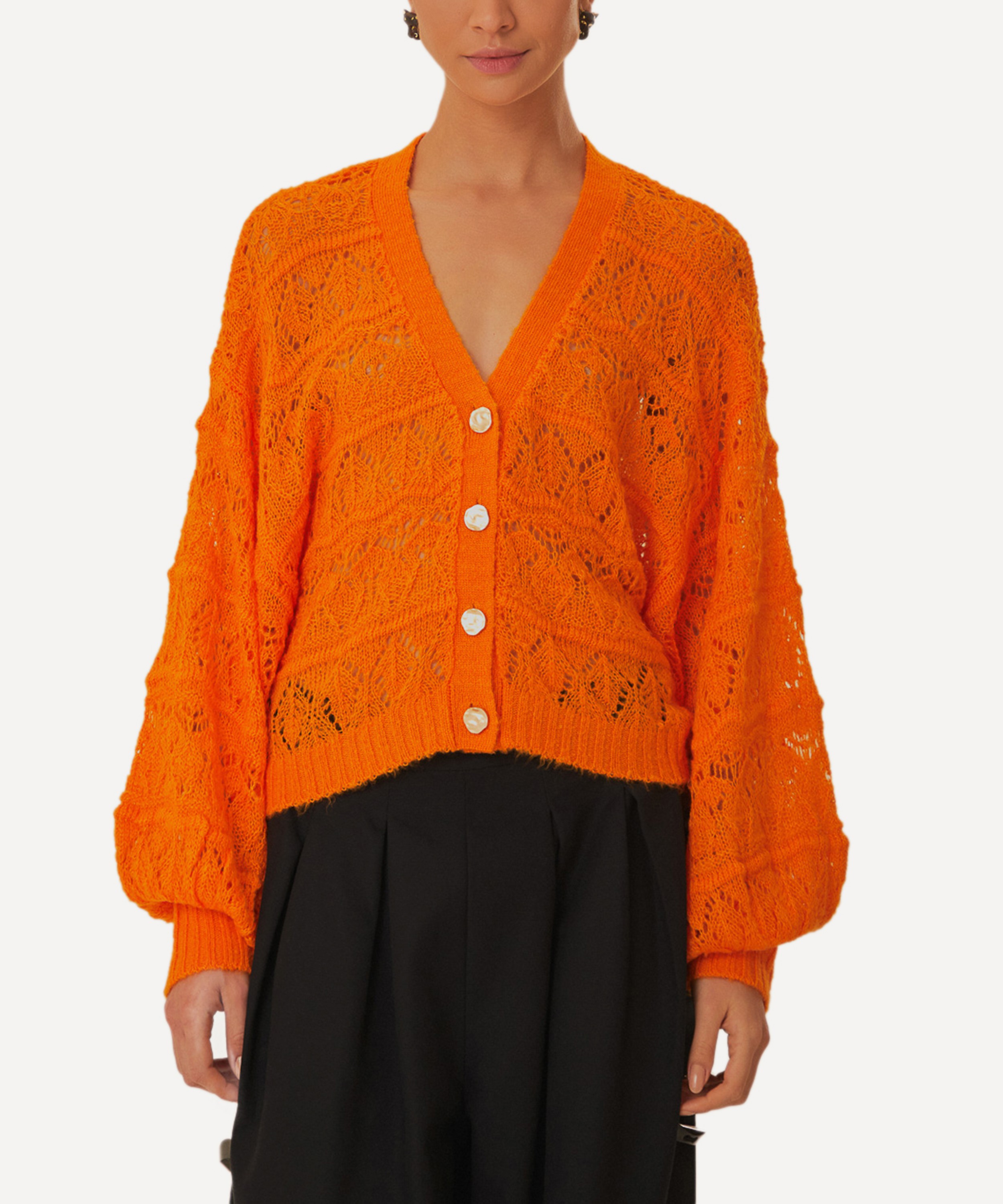 FARM Rio - Orange Textured Knit Cardigan image number 1