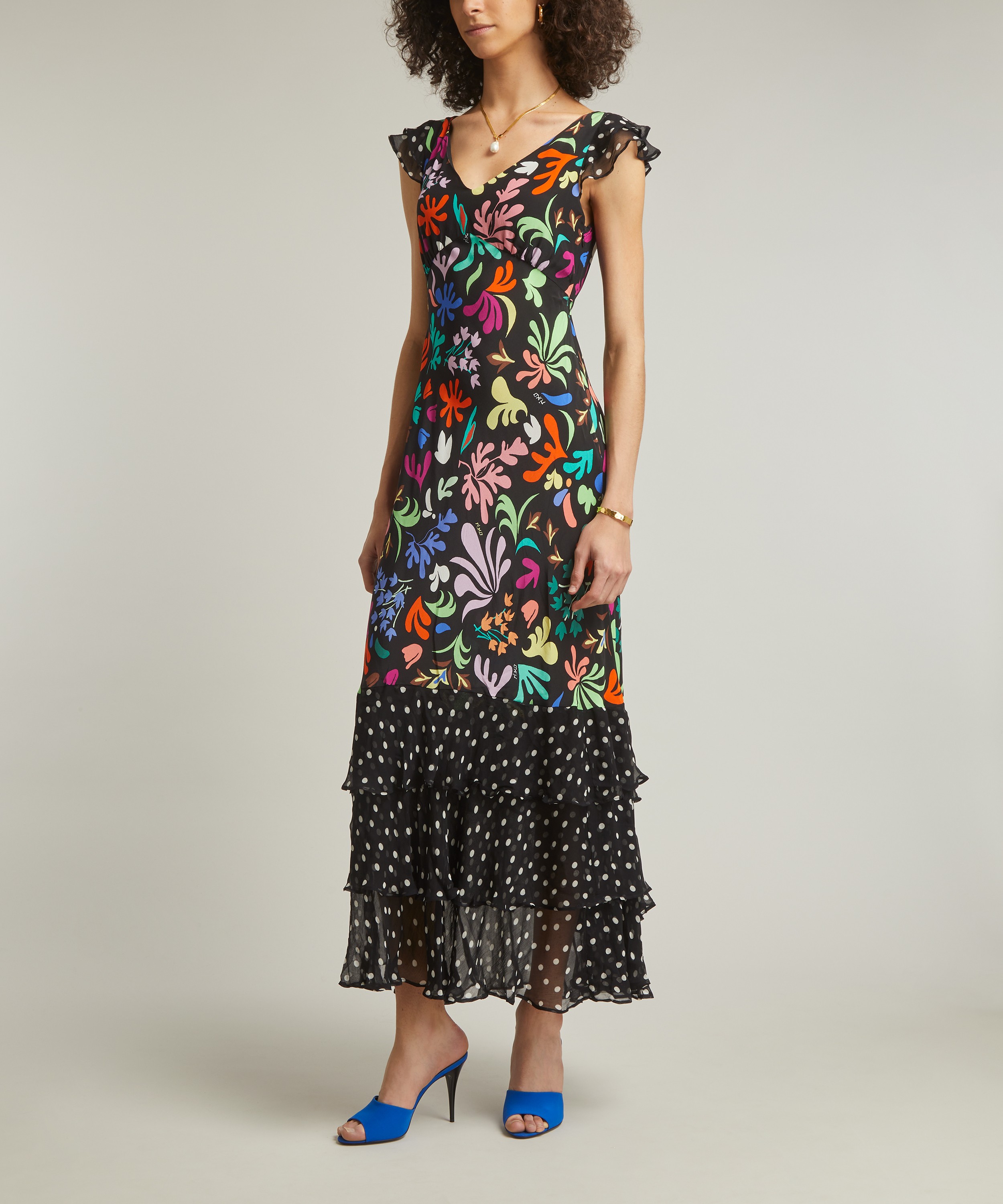 RIXO - Ossy Floral Mix Black Silk Maxi Dress image number 2