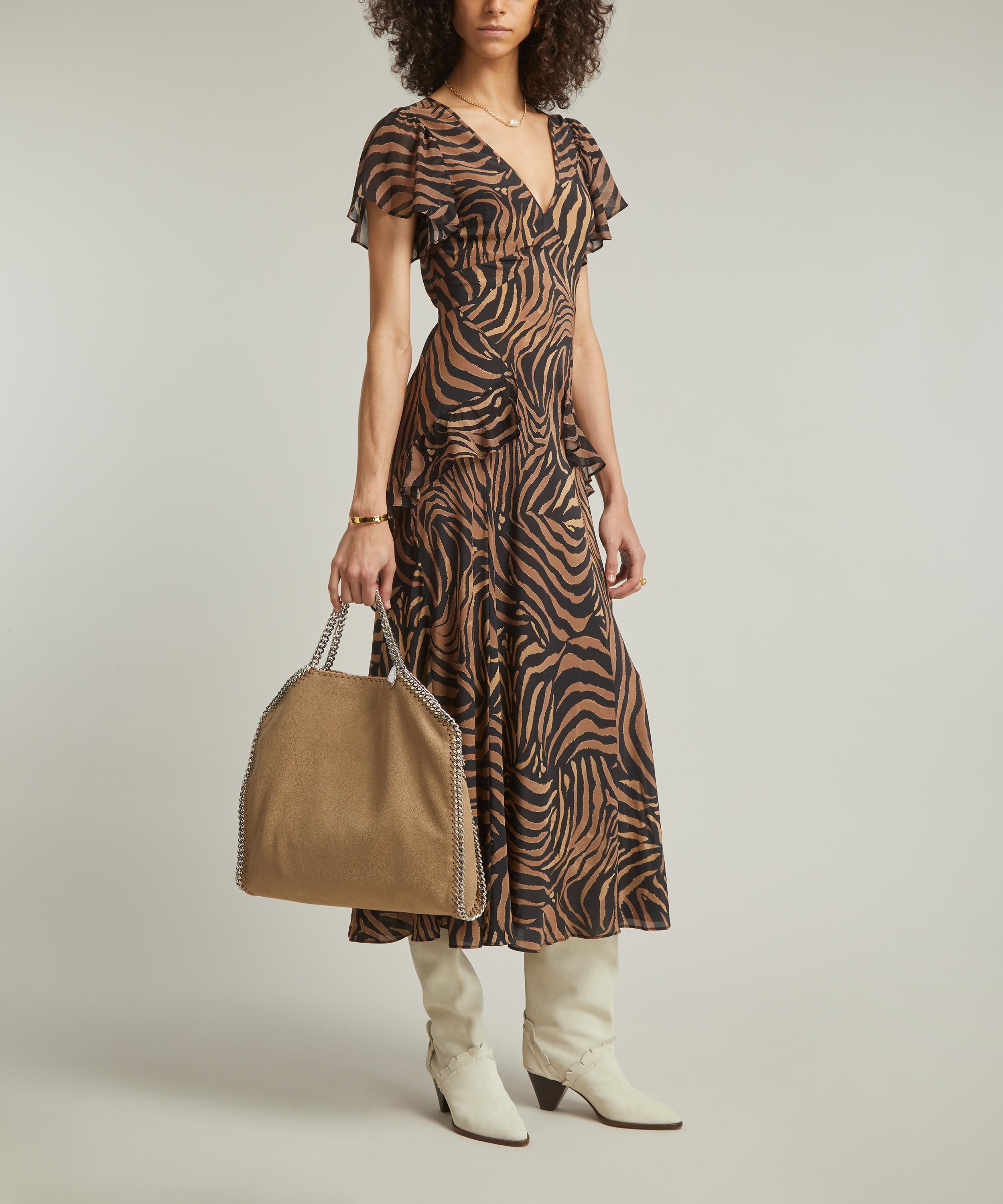 RIXO - Evie Silk Crepe de Chine Tiger Patchwork Midi Dress image number 1