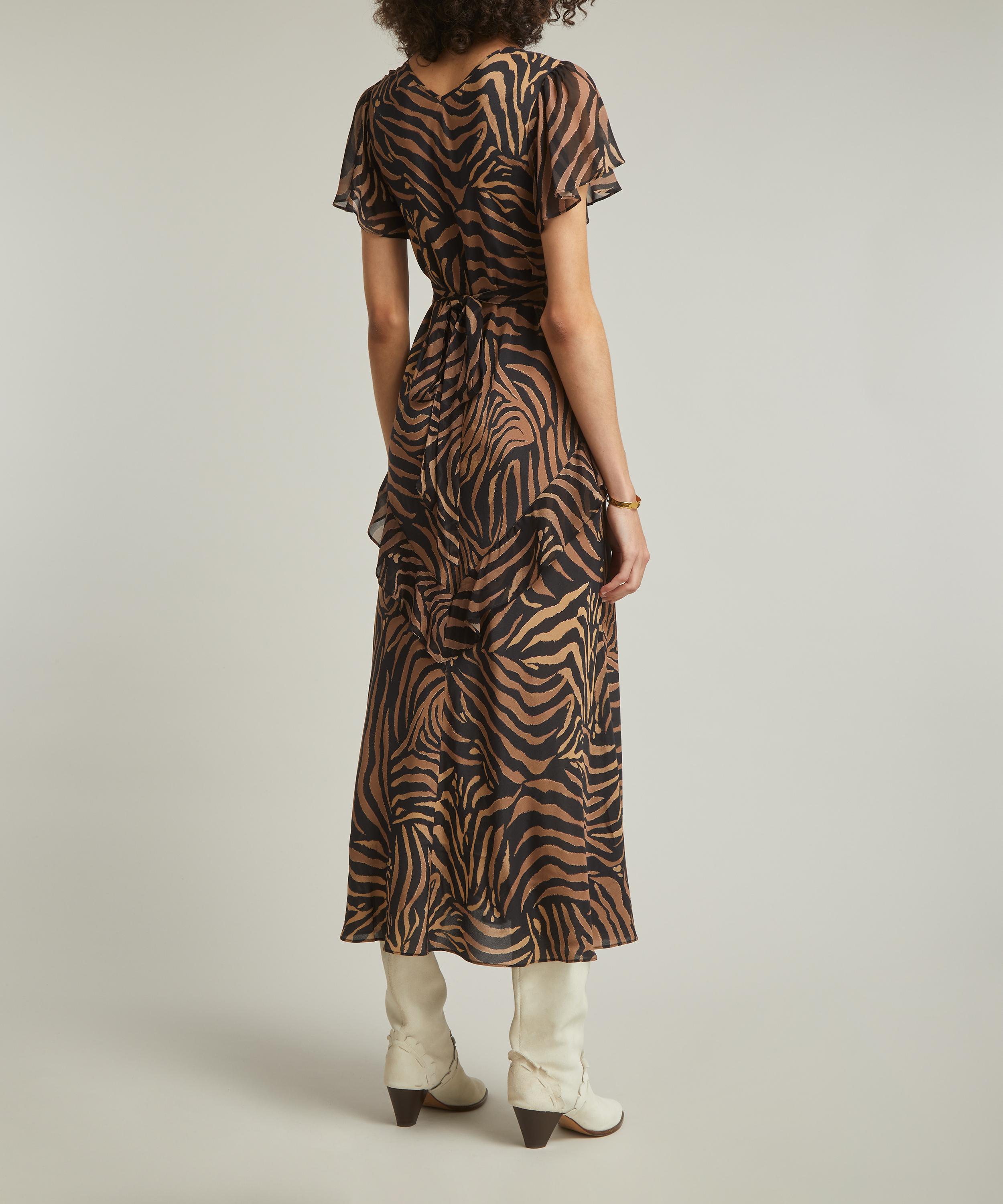 RIXO - Evie Silk Crepe de Chine Tiger Patchwork Midi Dress image number 3