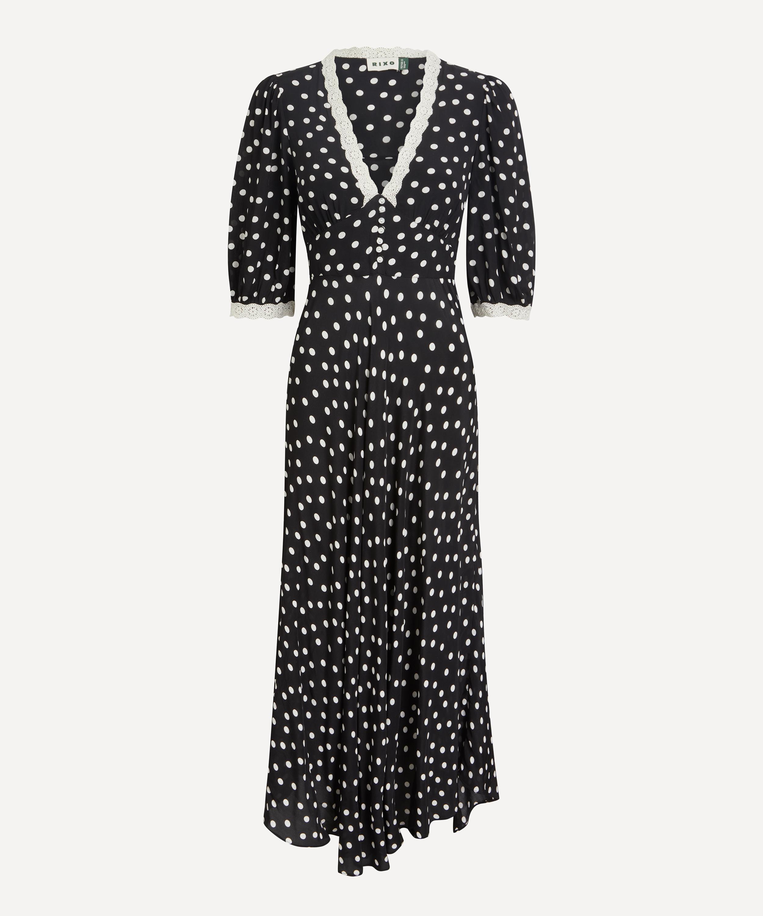 RIXO - Juniper Bohemia Navy Spot Crepe Midi Dress image number 0