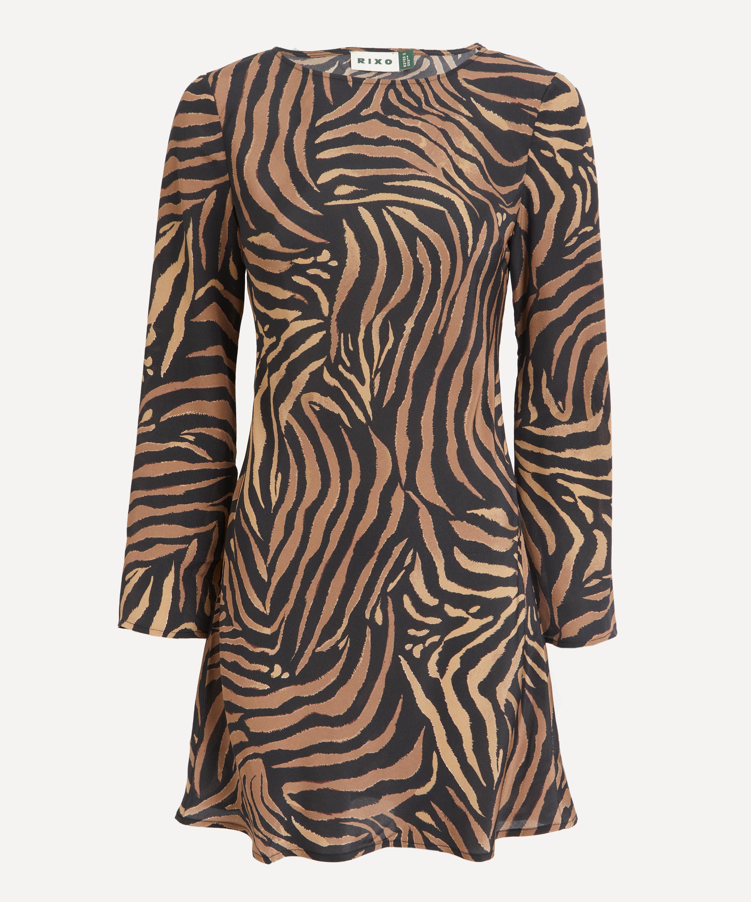 RIXO - Ridley Silk Crepe de Chine Tiger Patchwork Mini Dress image number 0