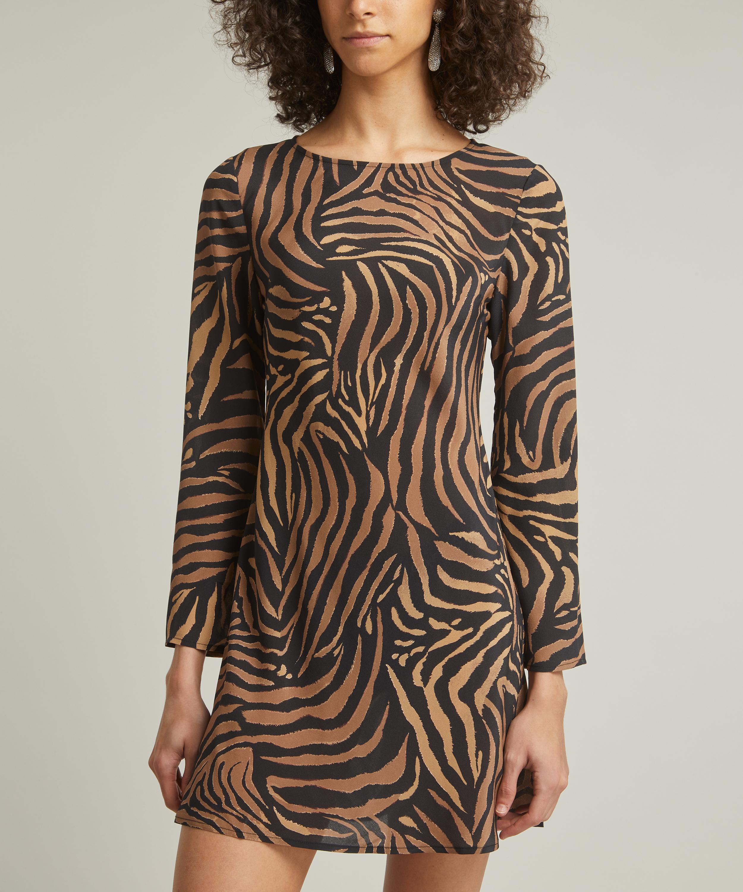 RIXO - Ridley Silk Crepe de Chine Tiger Patchwork Mini Dress image number 2