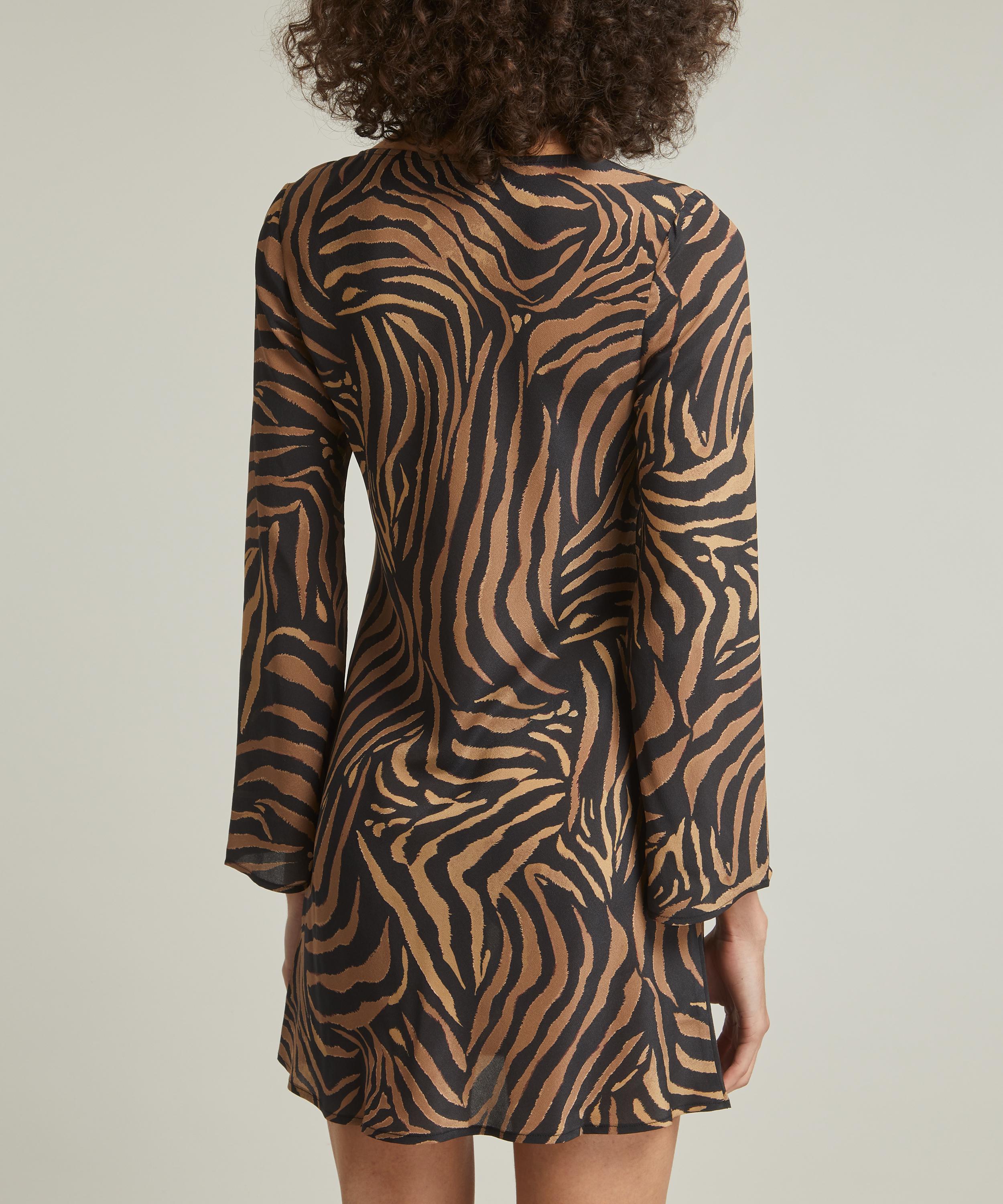 RIXO - Ridley Silk Crepe de Chine Tiger Patchwork Mini Dress image number 3