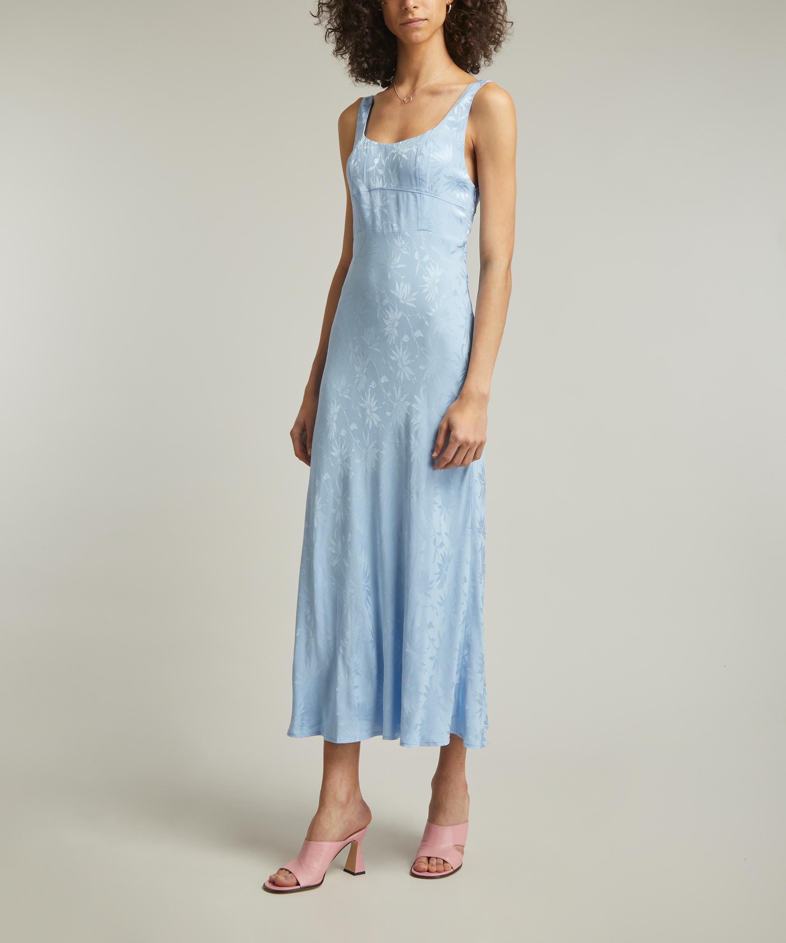 RIXO - Benedict Daisy Jacquard Cornflower Satin Midi Dress image number 2