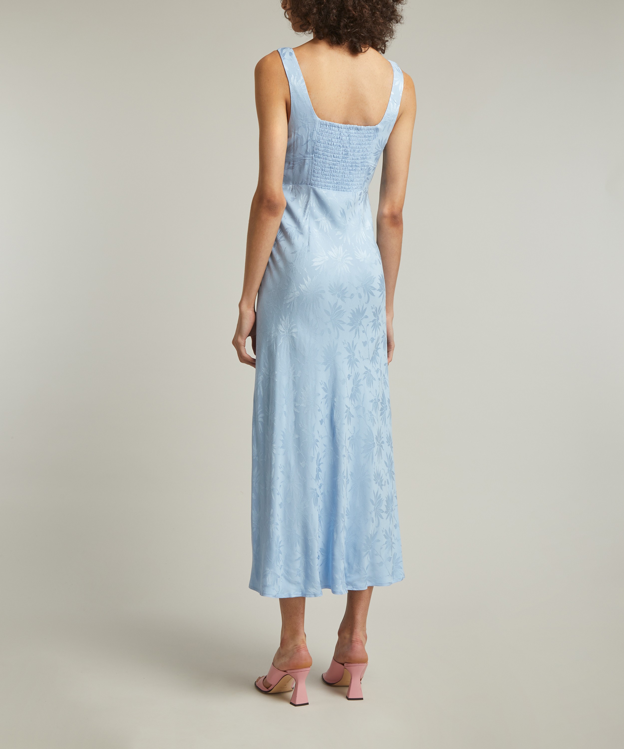 RIXO - Benedict Daisy Jacquard Cornflower Satin Midi Dress image number 3