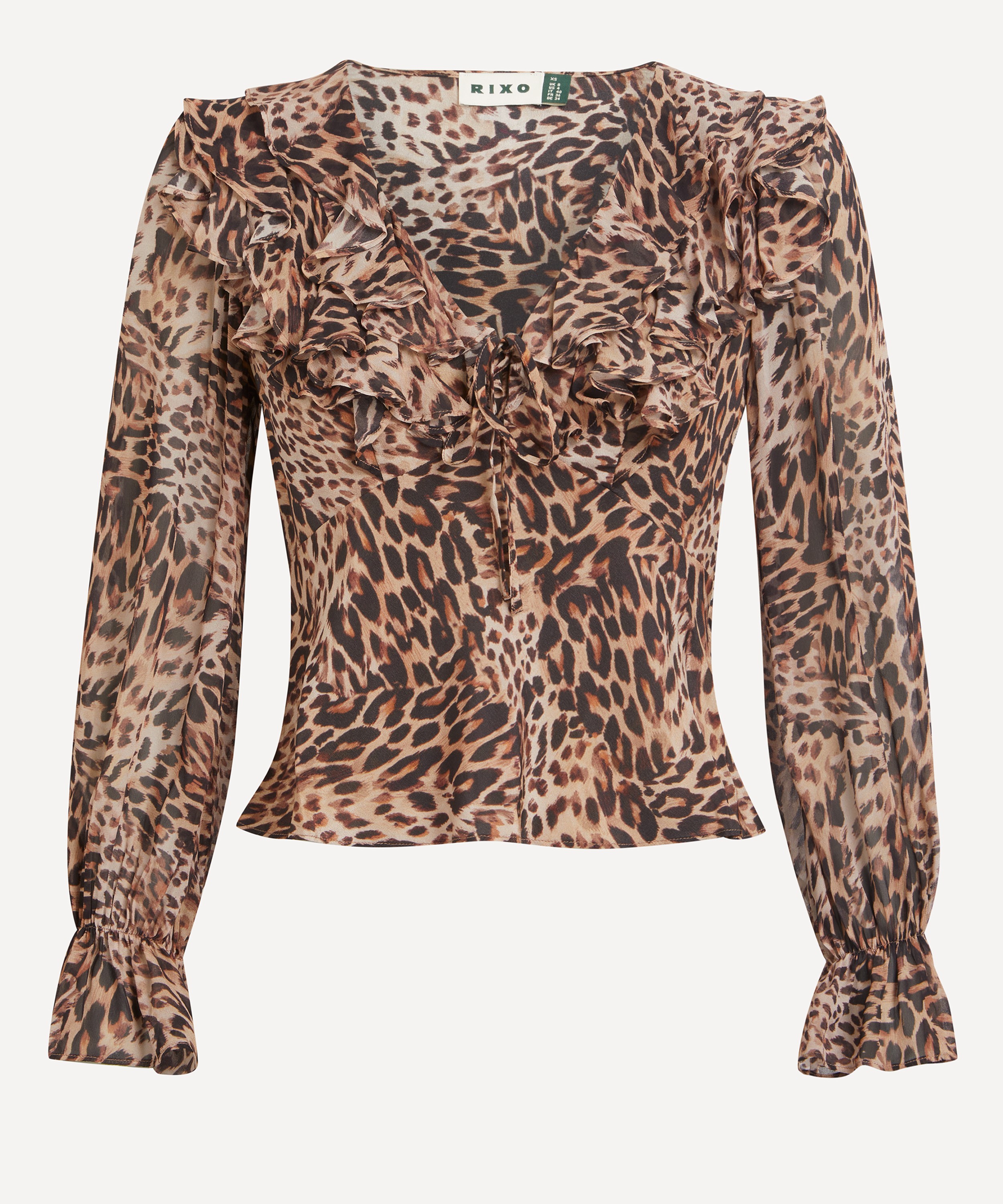 RIXO - Lasca Leopard Patchwork Brown Silk Blouse