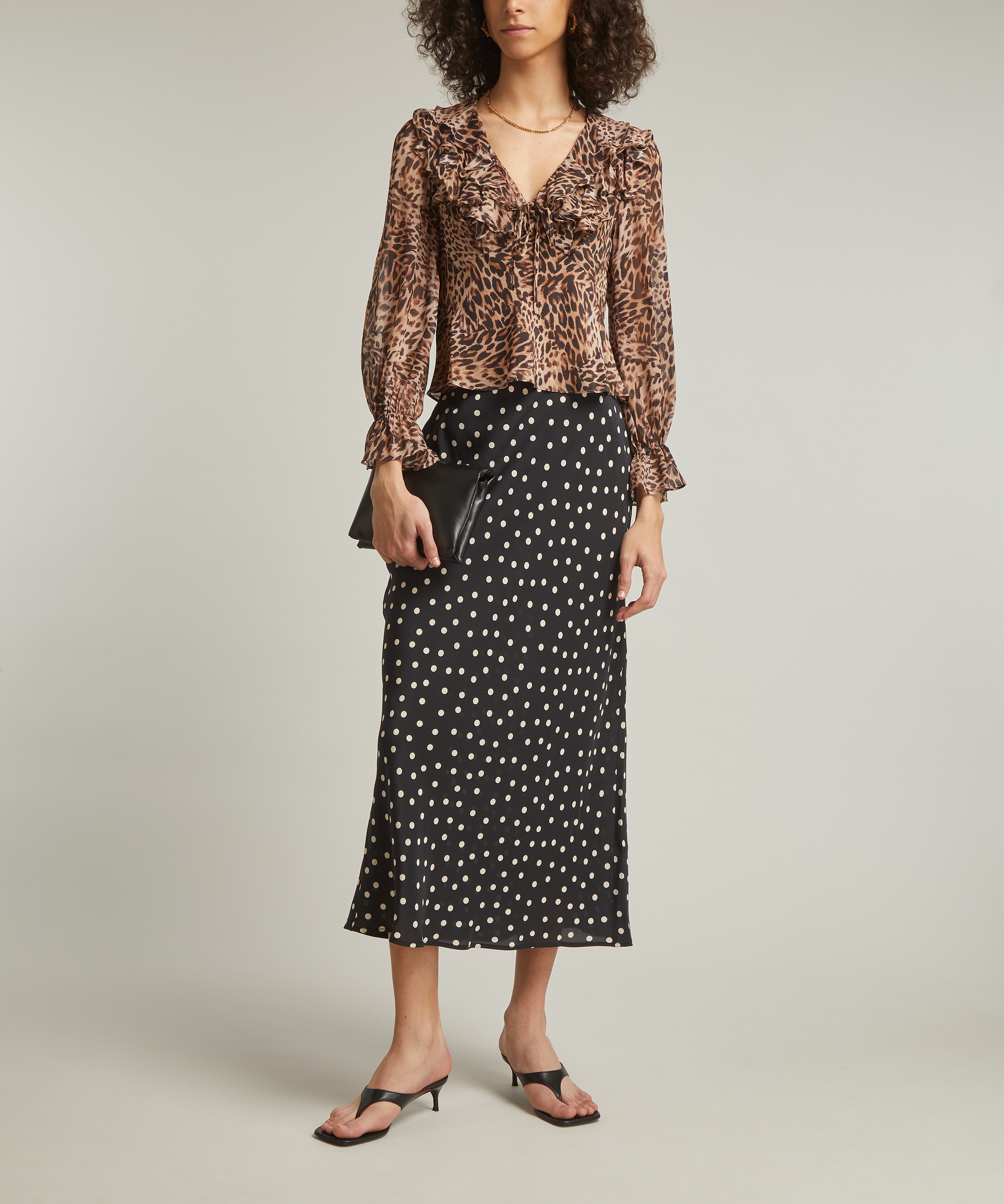 RIXO - Lasca Leopard Patchwork Brown Silk Blouse image number 1