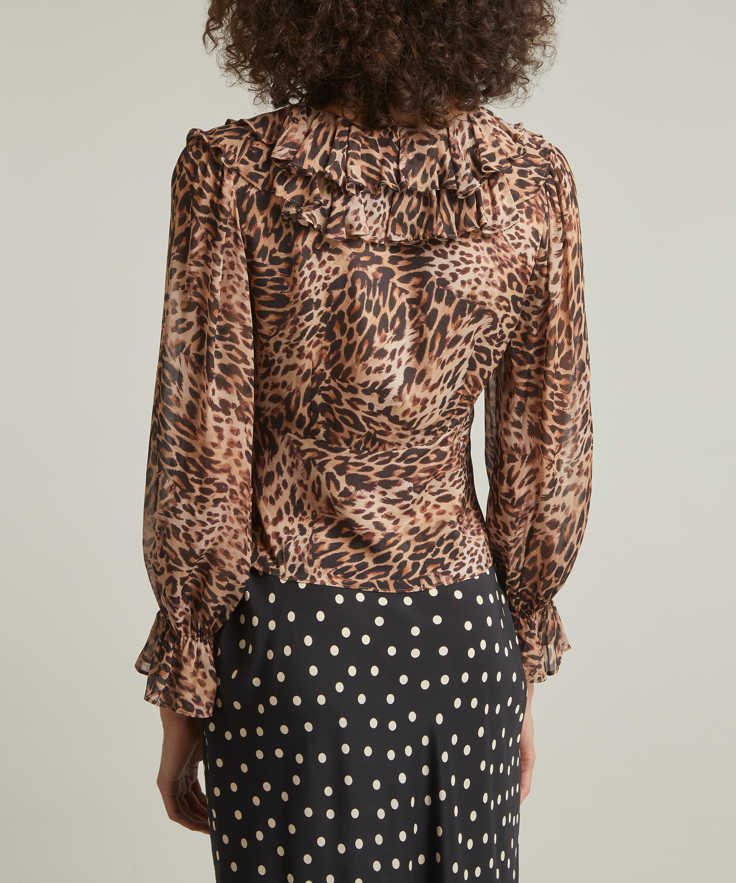 RIXO - Lasca Leopard Patchwork Brown Silk Blouse image number 3