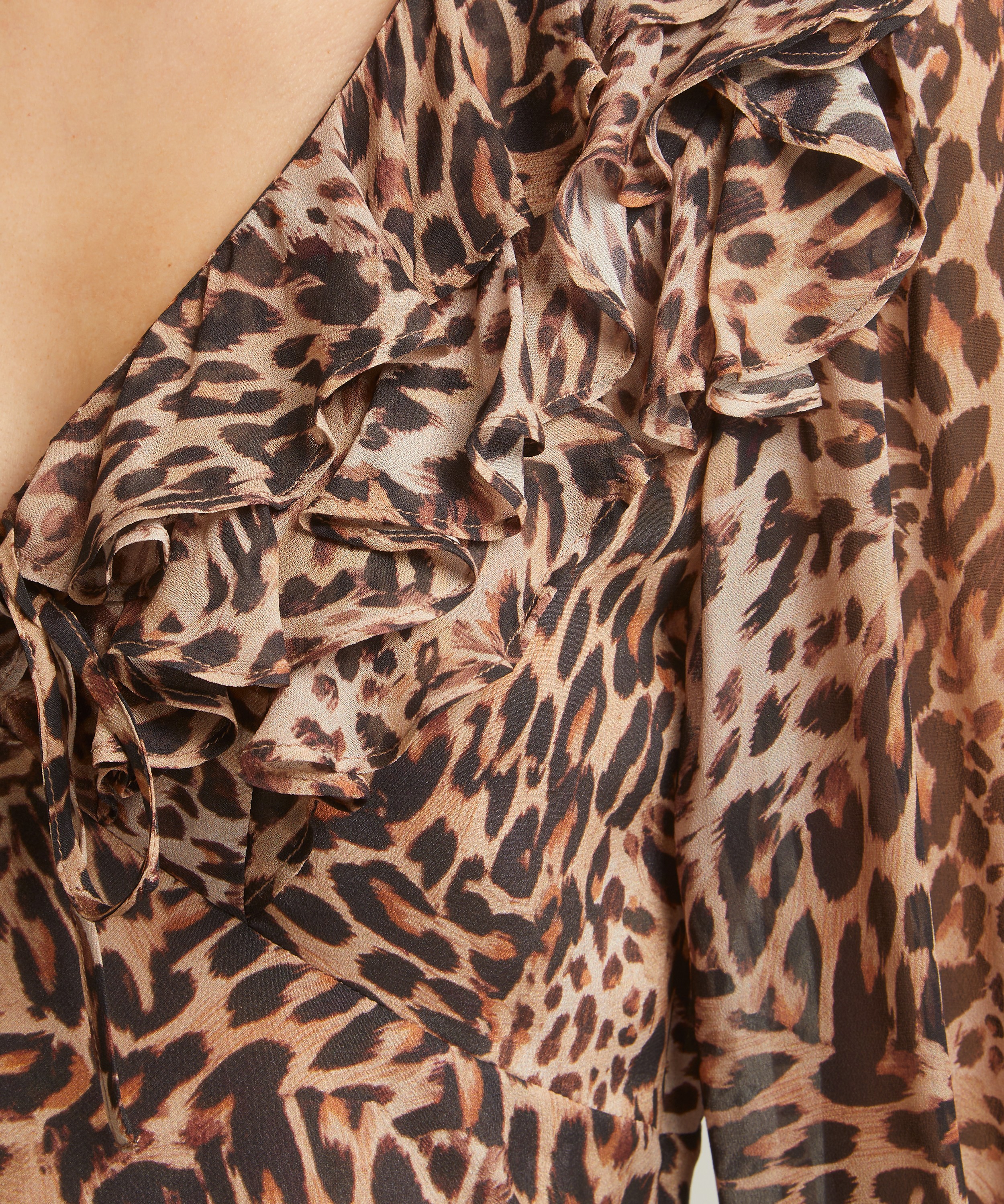 RIXO - Lasca Leopard Patchwork Brown Silk Blouse image number 4