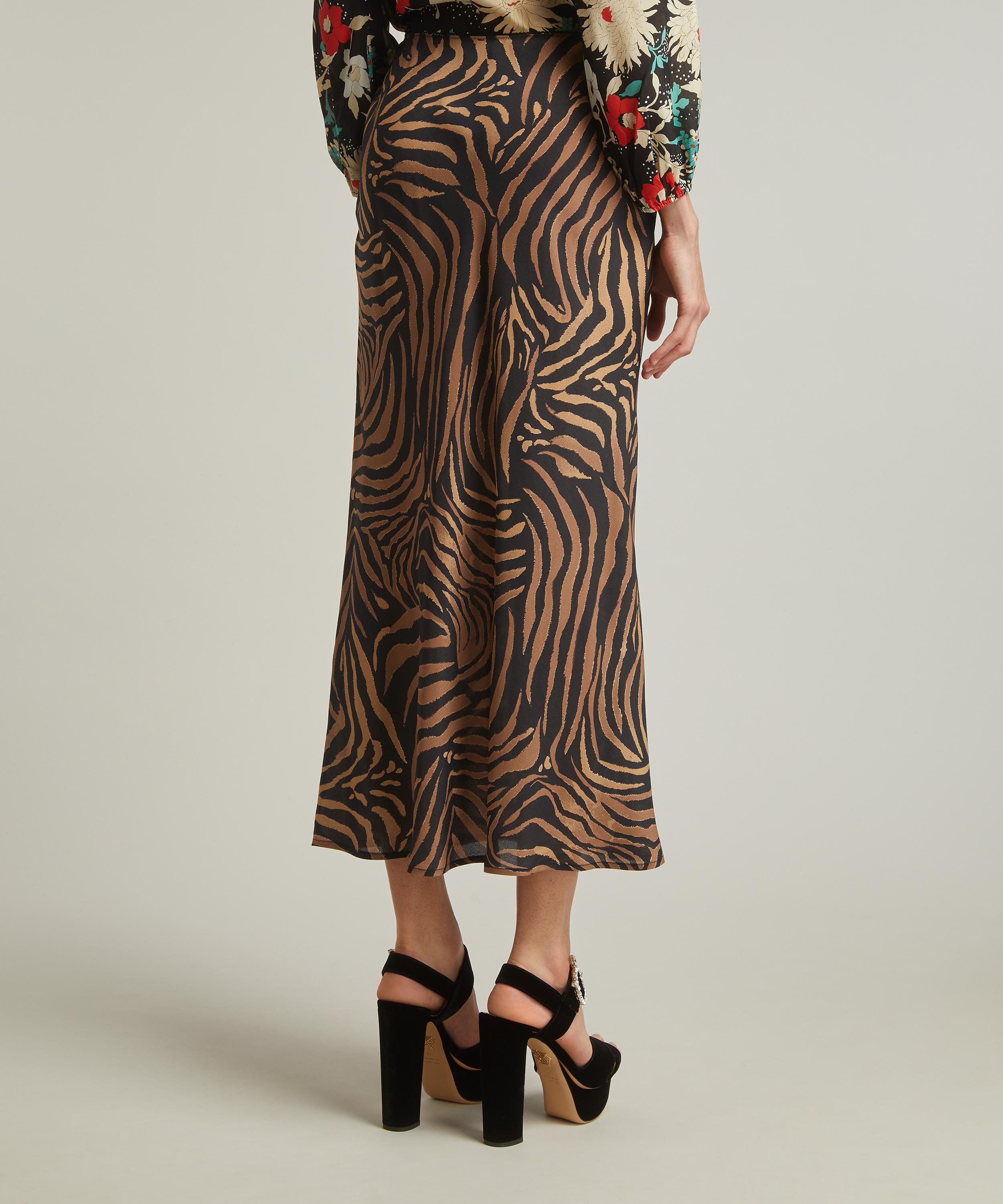 RIXO - Ardith Silk Crepe de Chine Tiger Patchwork Midi Skirt image number 3