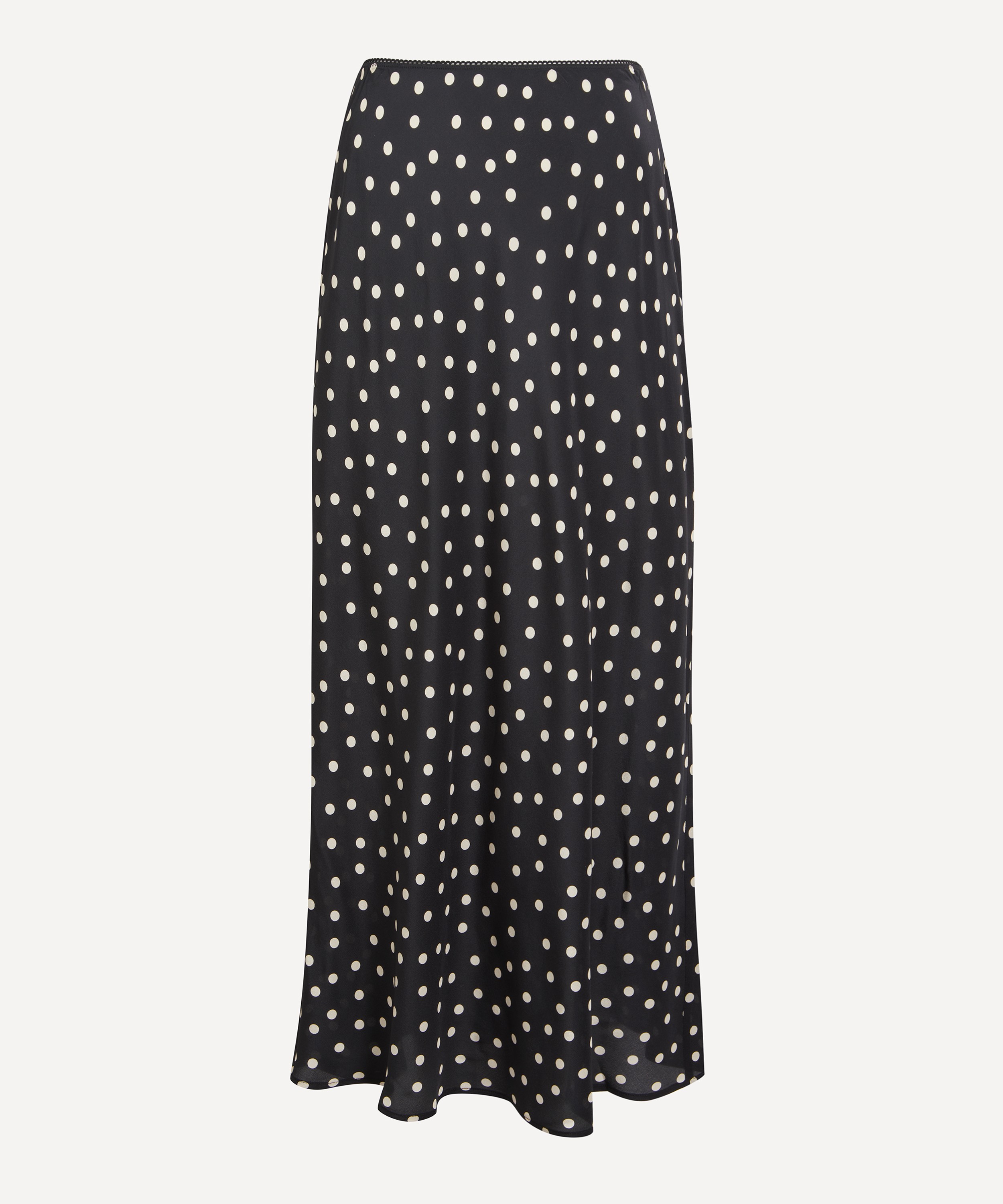 RIXO - Ardith Silk Crepe de Chine Bohemia Black Spot Midi Skirt image number 0