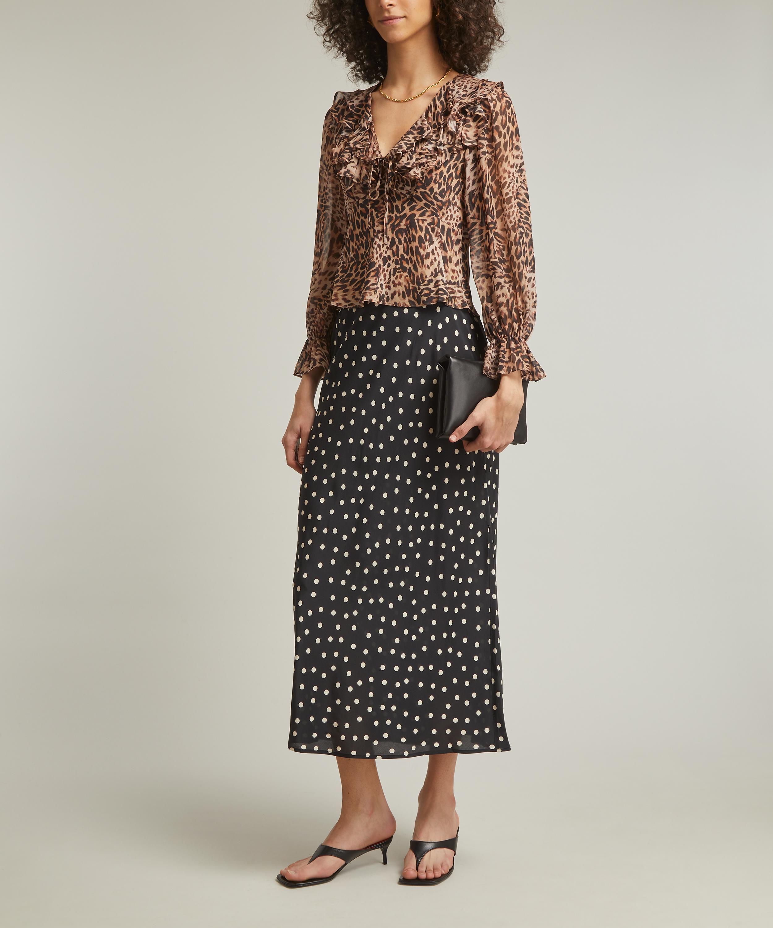 RIXO - Ardith Silk Crepe de Chine Bohemia Black Spot Midi Skirt image number 1