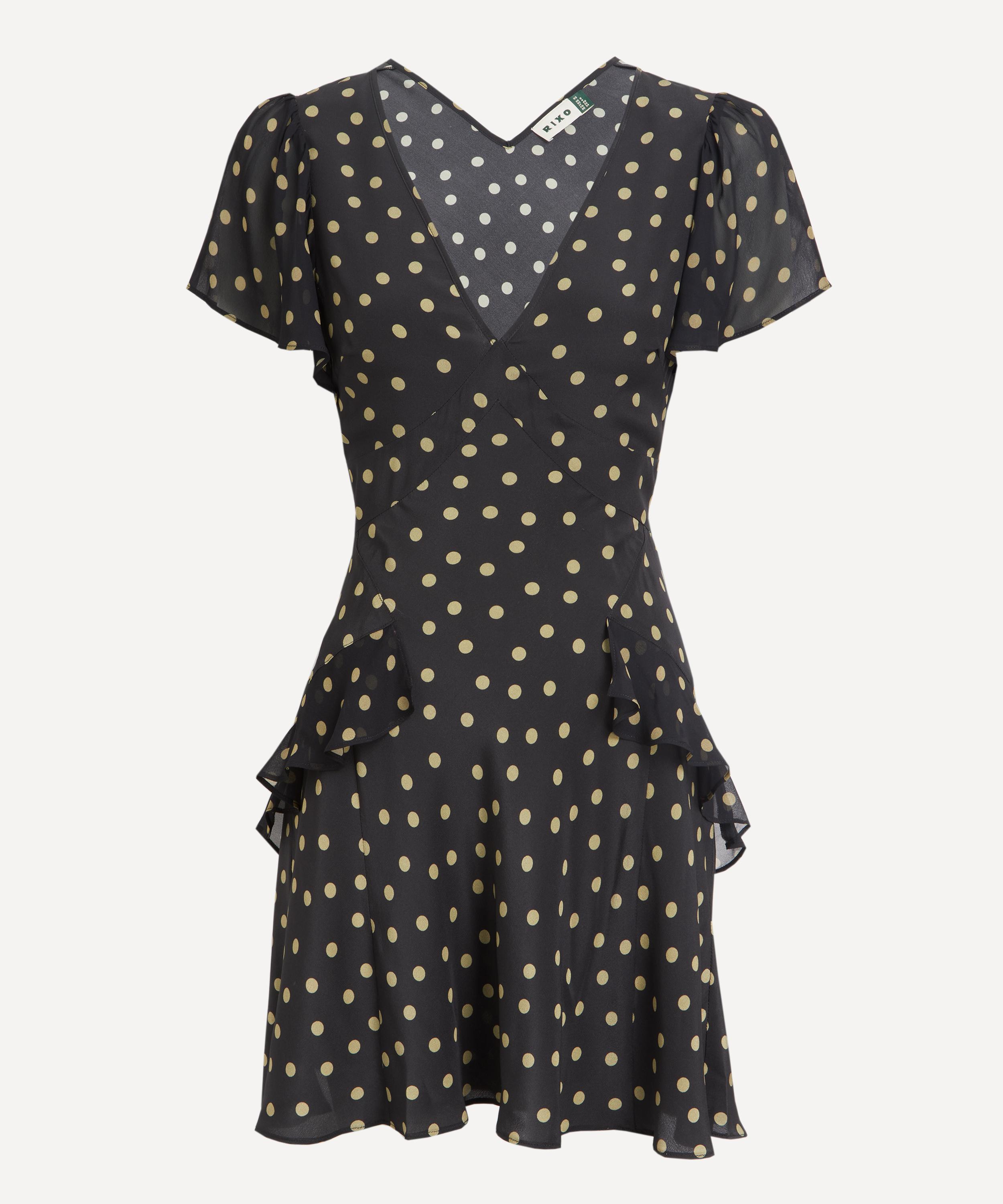 RIXO - Sutton Silk Crepe de Chine Bohemia Olive Spot Mini Dress image number 0