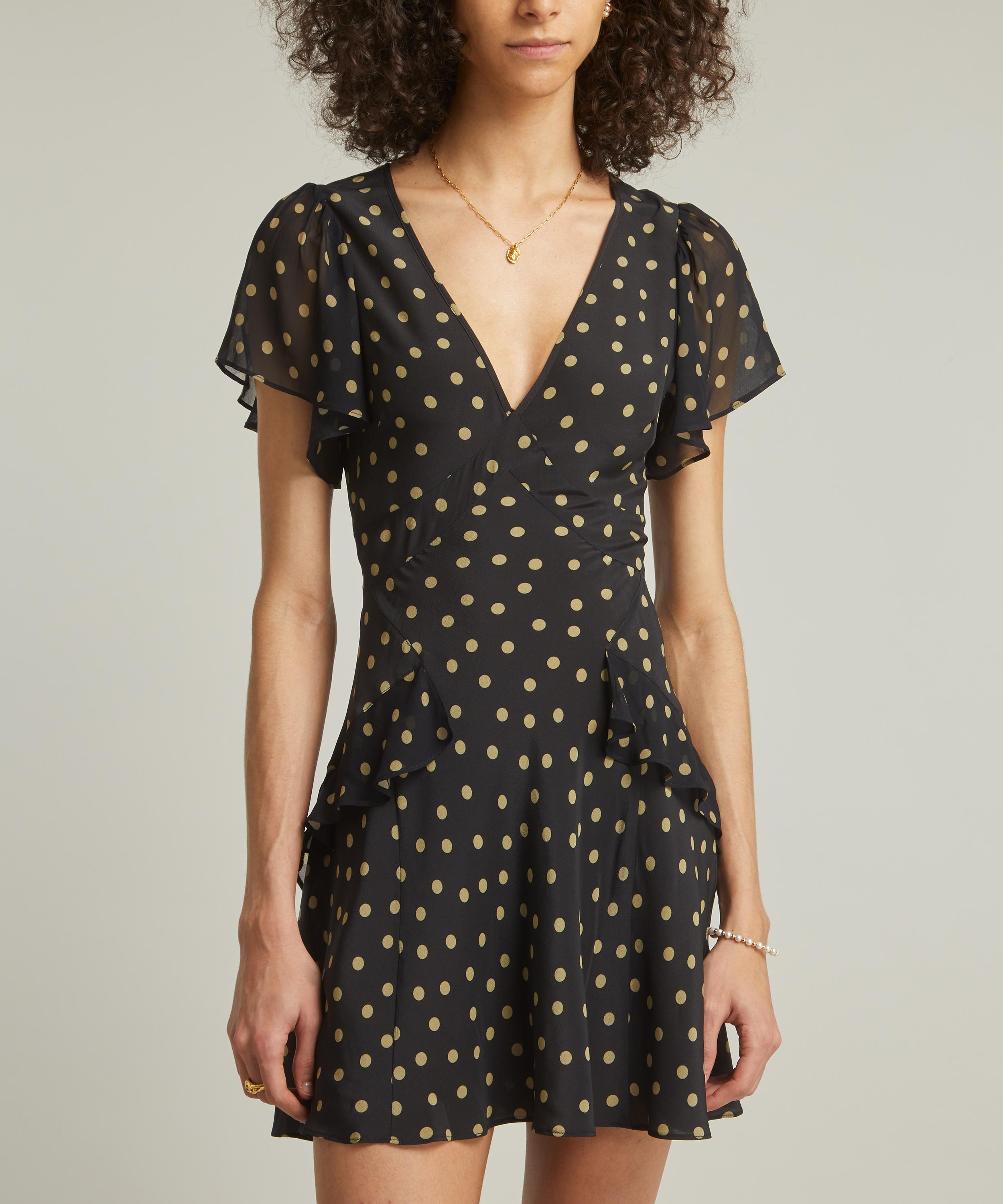 RIXO - Sutton Silk Crepe de Chine Bohemia Olive Spot Mini Dress image number 2