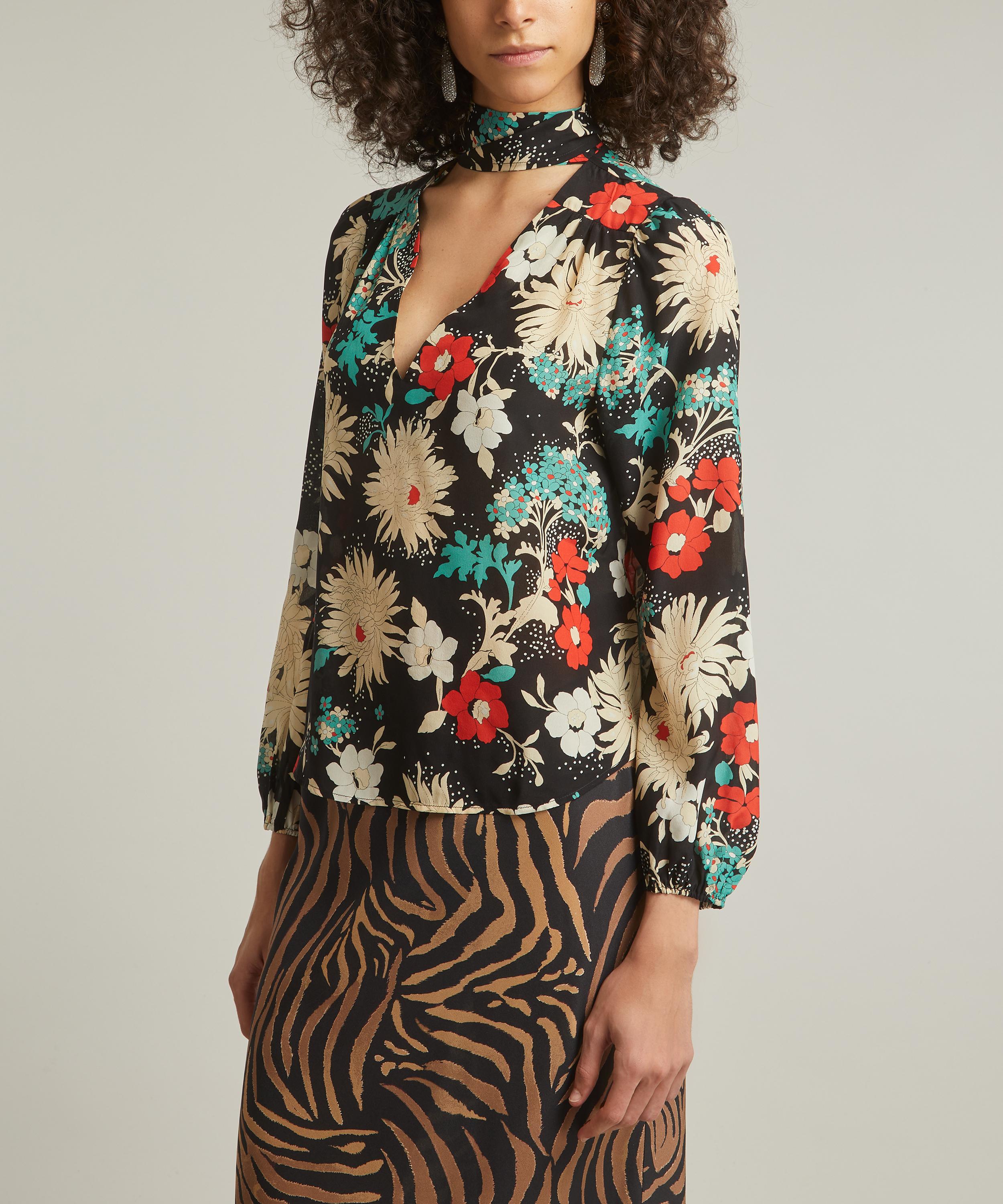 RIXO - Moss French Floral Black Silk Blouse image number 2