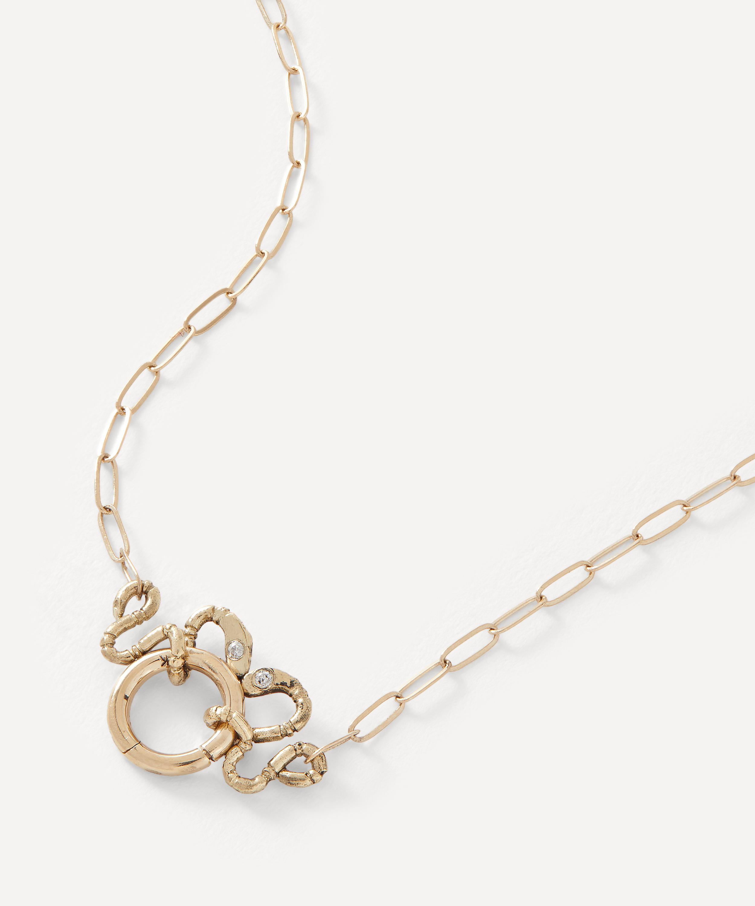 Acanthus - 14ct Gold Twin Snakes Charm Holder Necklace