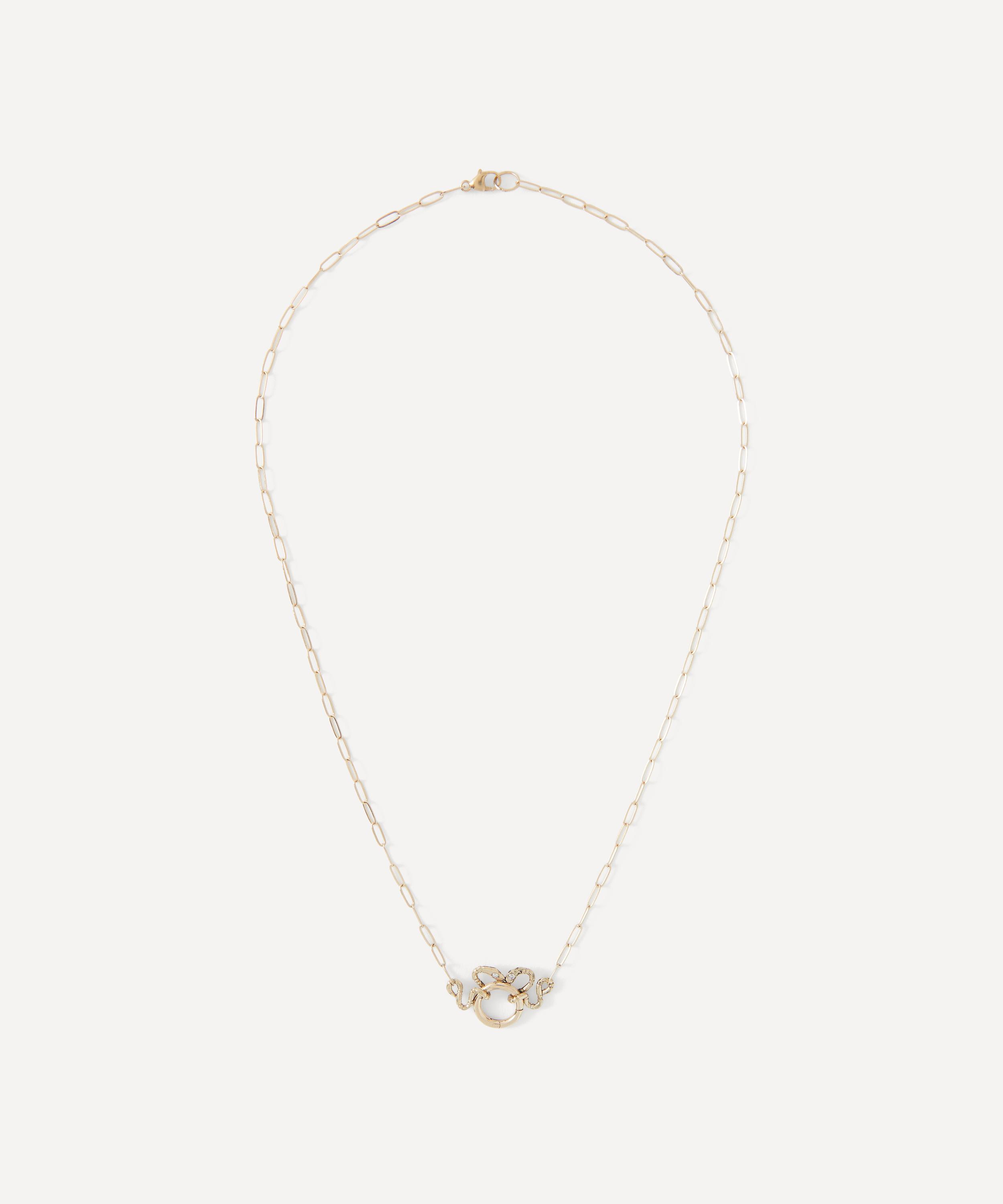 Acanthus - 14ct Gold Twin Snakes Charm Holder Necklace image number 1