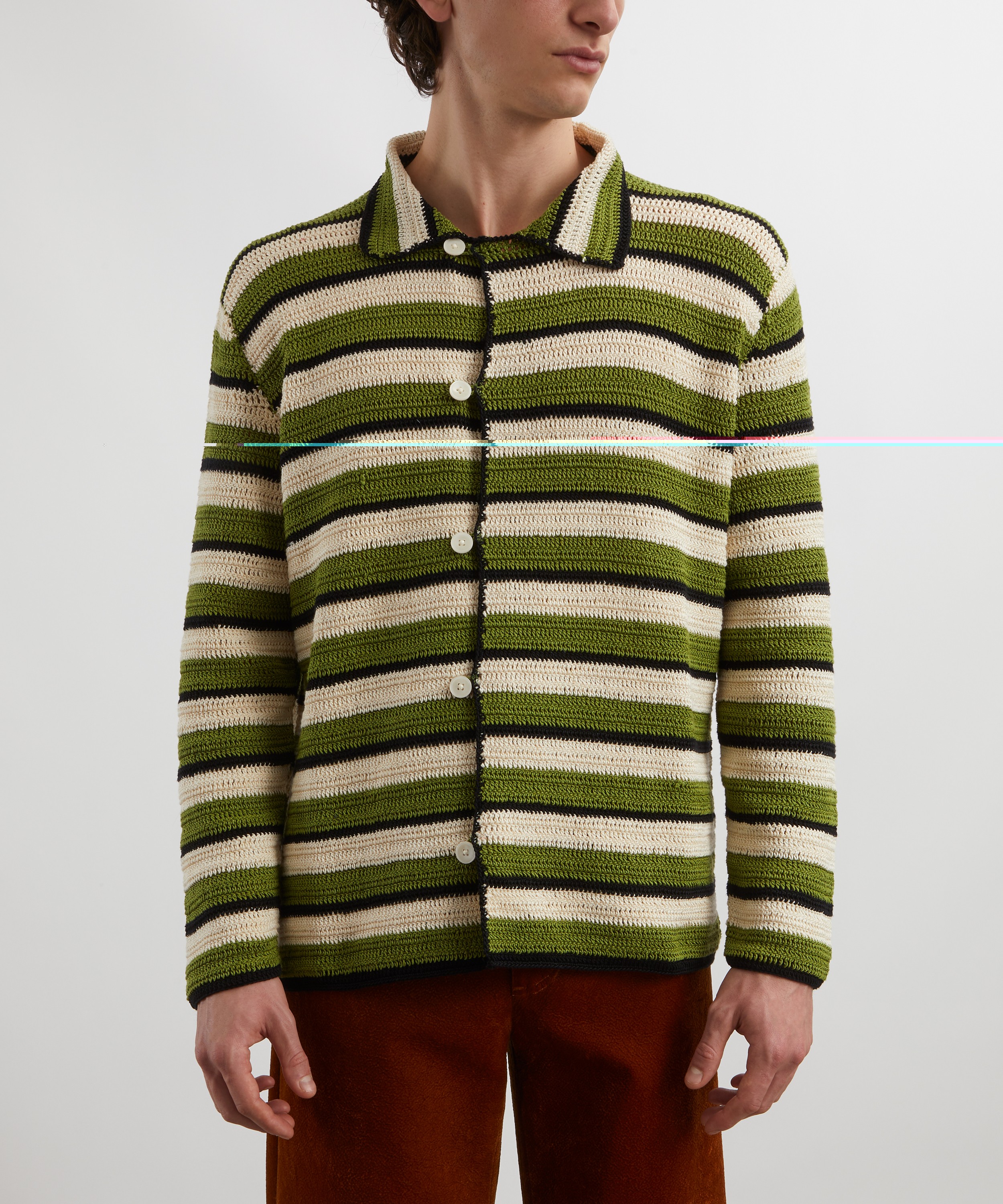 Bode - Weedy Striped Crochet Shirt image number 2