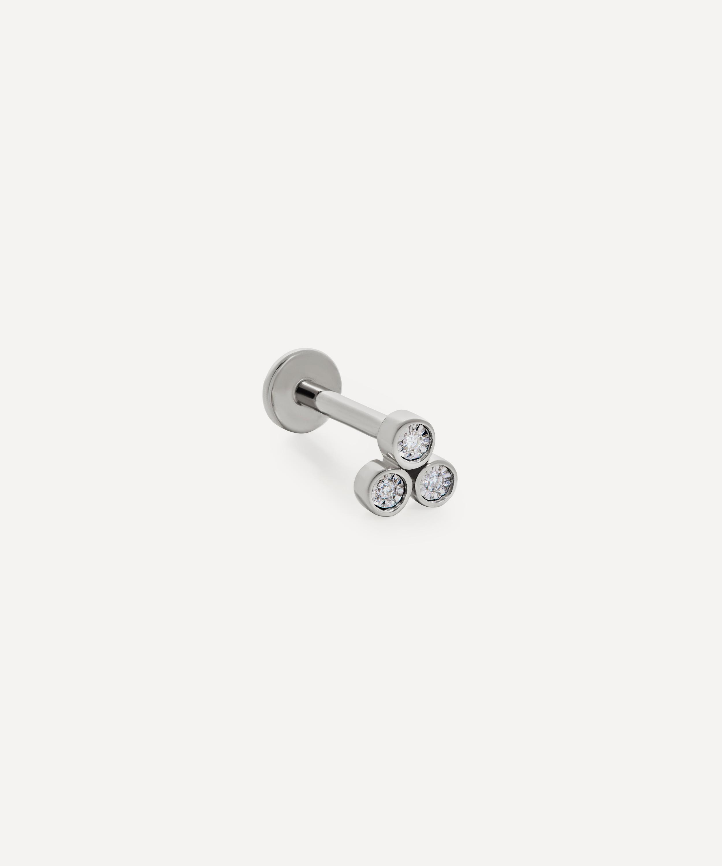 Monica Vinader - 14ct White Gold Diamond Cluster Single Labret Earring image number 2