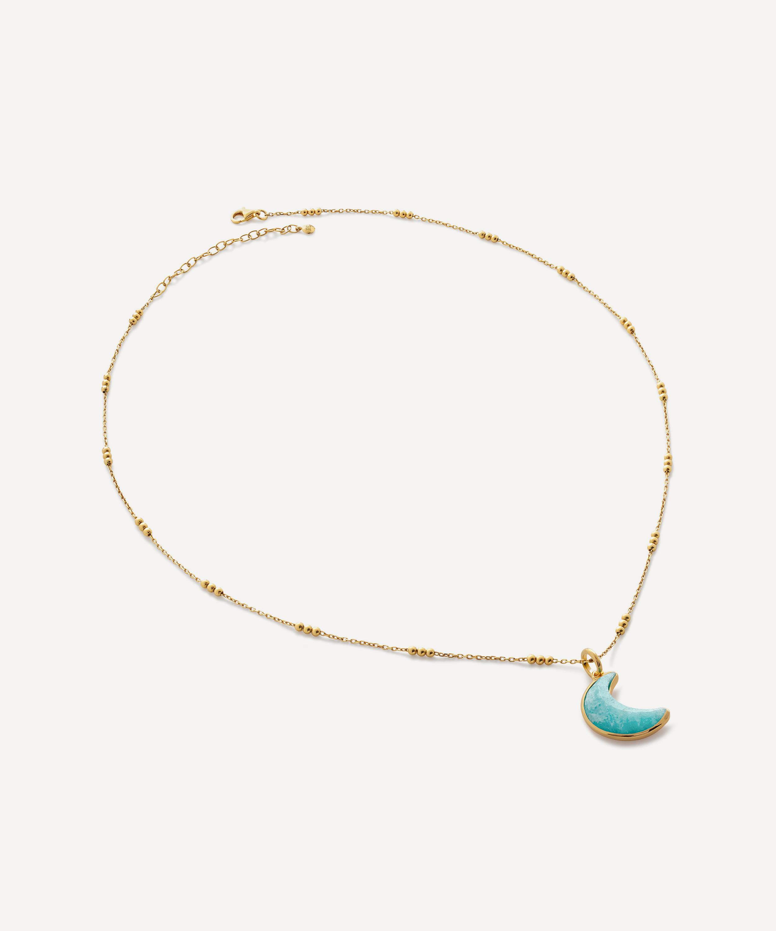 Monica Vinader - X Fei 18ct Gold-Plated Vermeil Crescent Moon Gemstone Pendant Necklace
