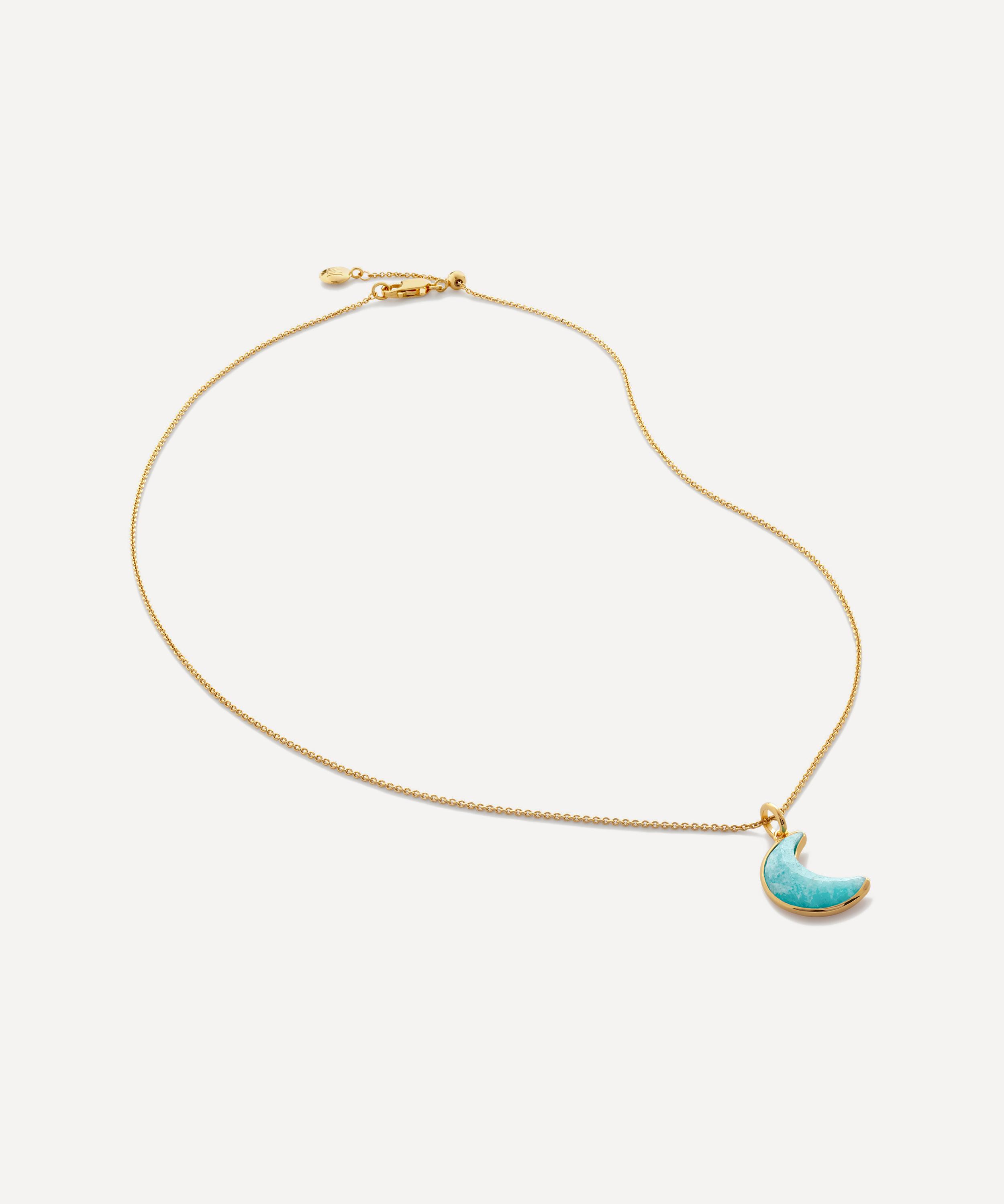 Monica Vinader - X Fei 18ct Gold-Plated Vermeil Crescent Moon Gemstone Fine Pendant Necklace