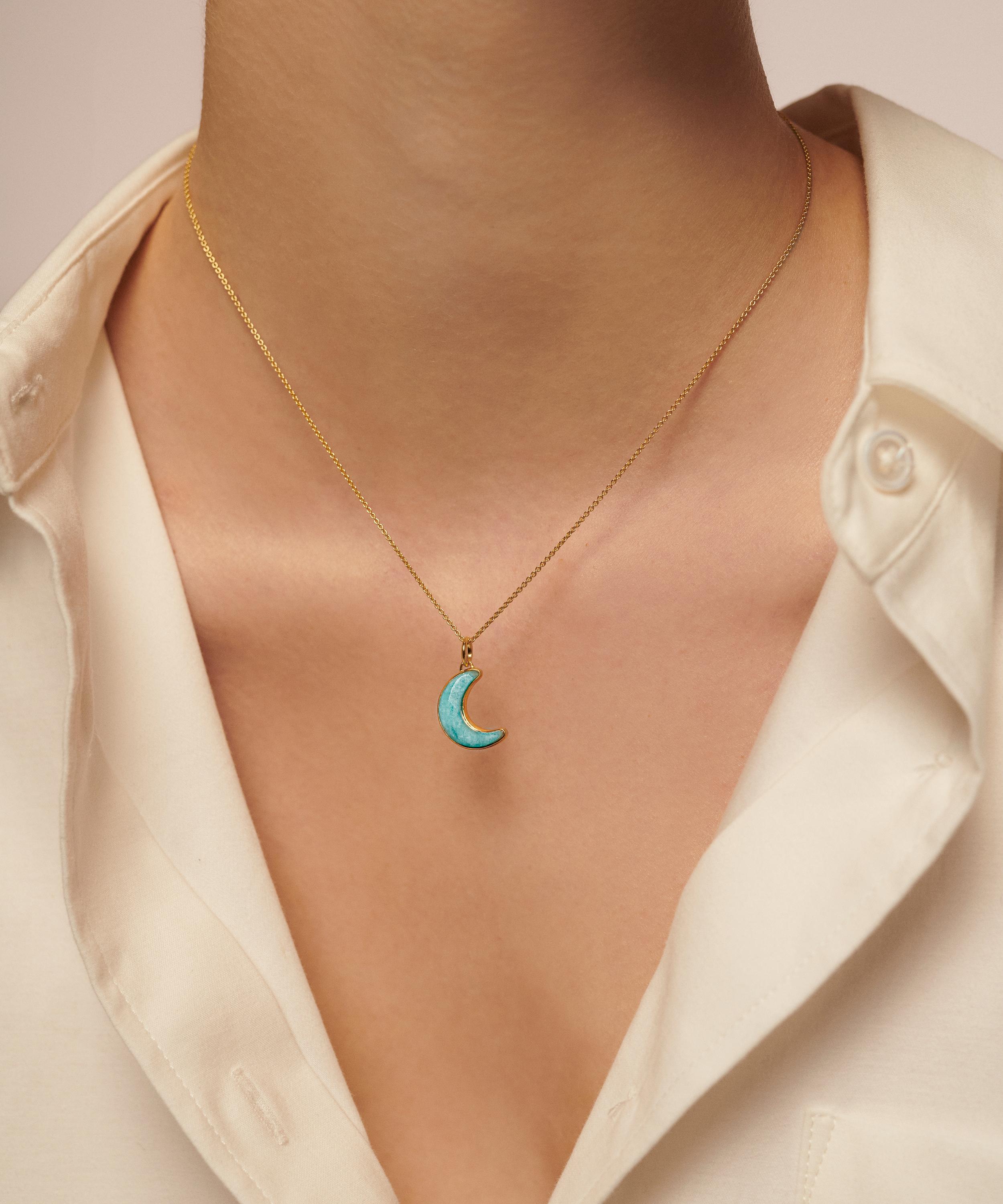 Monica Vinader - X Fei 18ct Gold-Plated Vermeil Crescent Moon Gemstone Fine Pendant Necklace image number 1