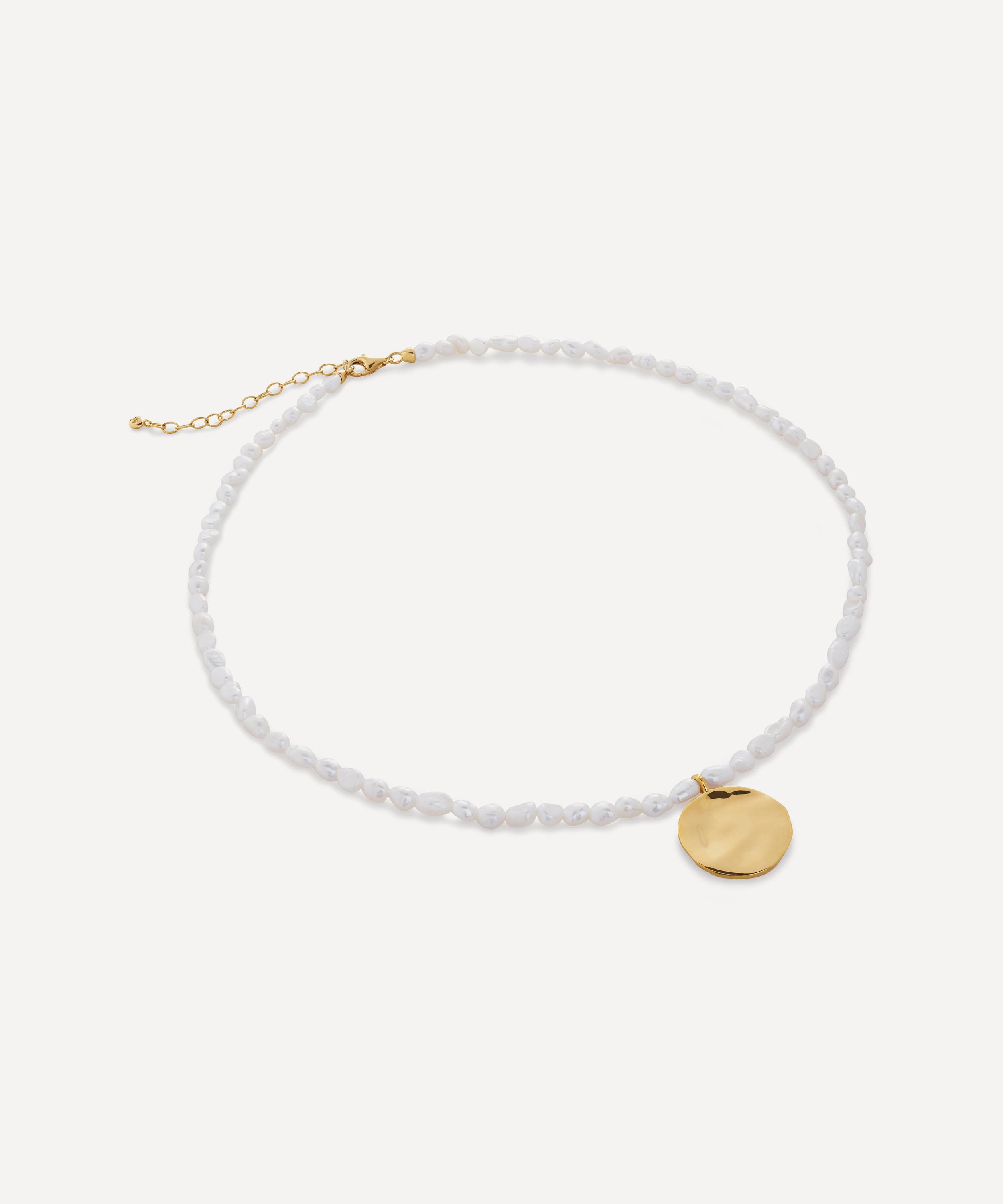 Monica Vinader - 18ct Gold-Plated Vermeil Silver Capri Mini Keshi Pearl Disc Pendant Necklace image number 0