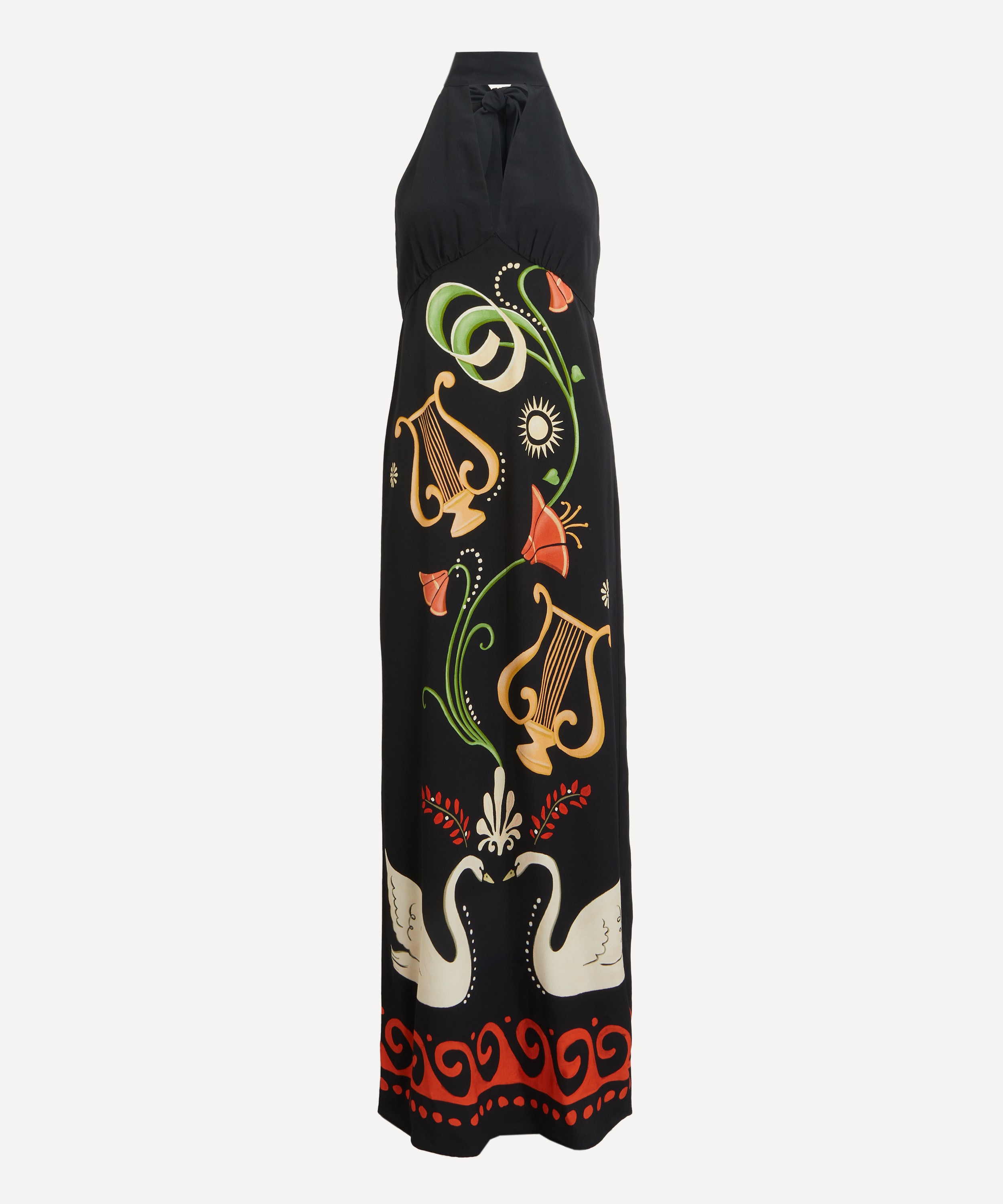 KITRI - Jacquetta Black Cygnus and Lyra Print Halterneck Maxi-Dress