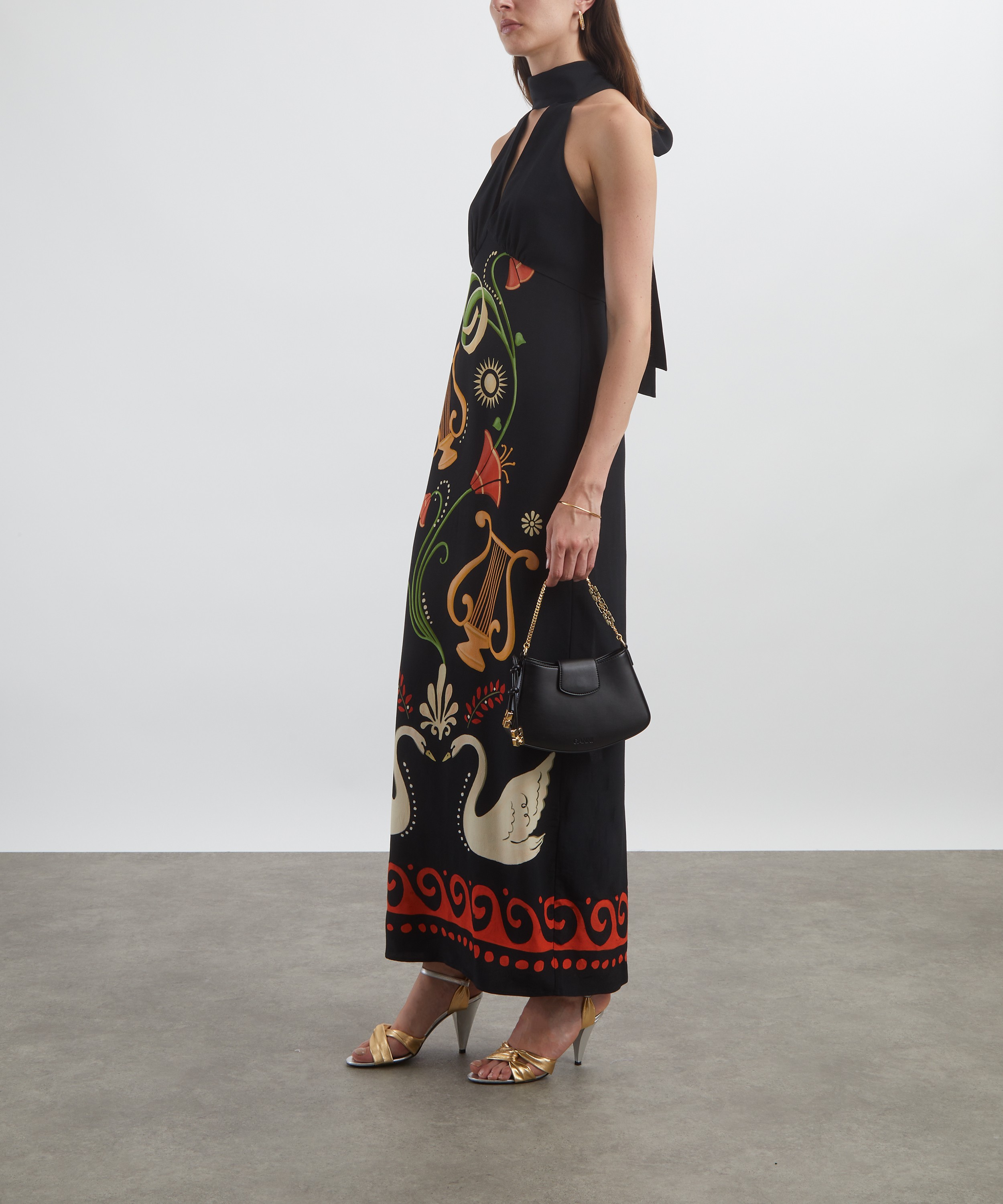 KITRI - Jacquetta Black Cygnus and Lyra Print Halterneck Maxi-Dress image number 1