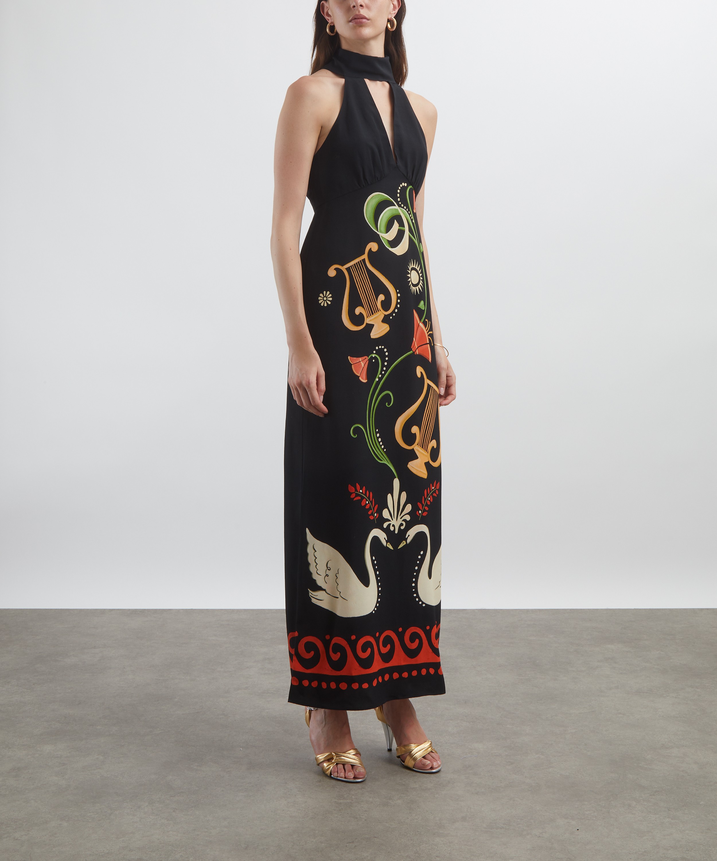 KITRI - Jacquetta Black Cygnus and Lyra Print Halterneck Maxi-Dress image number 2