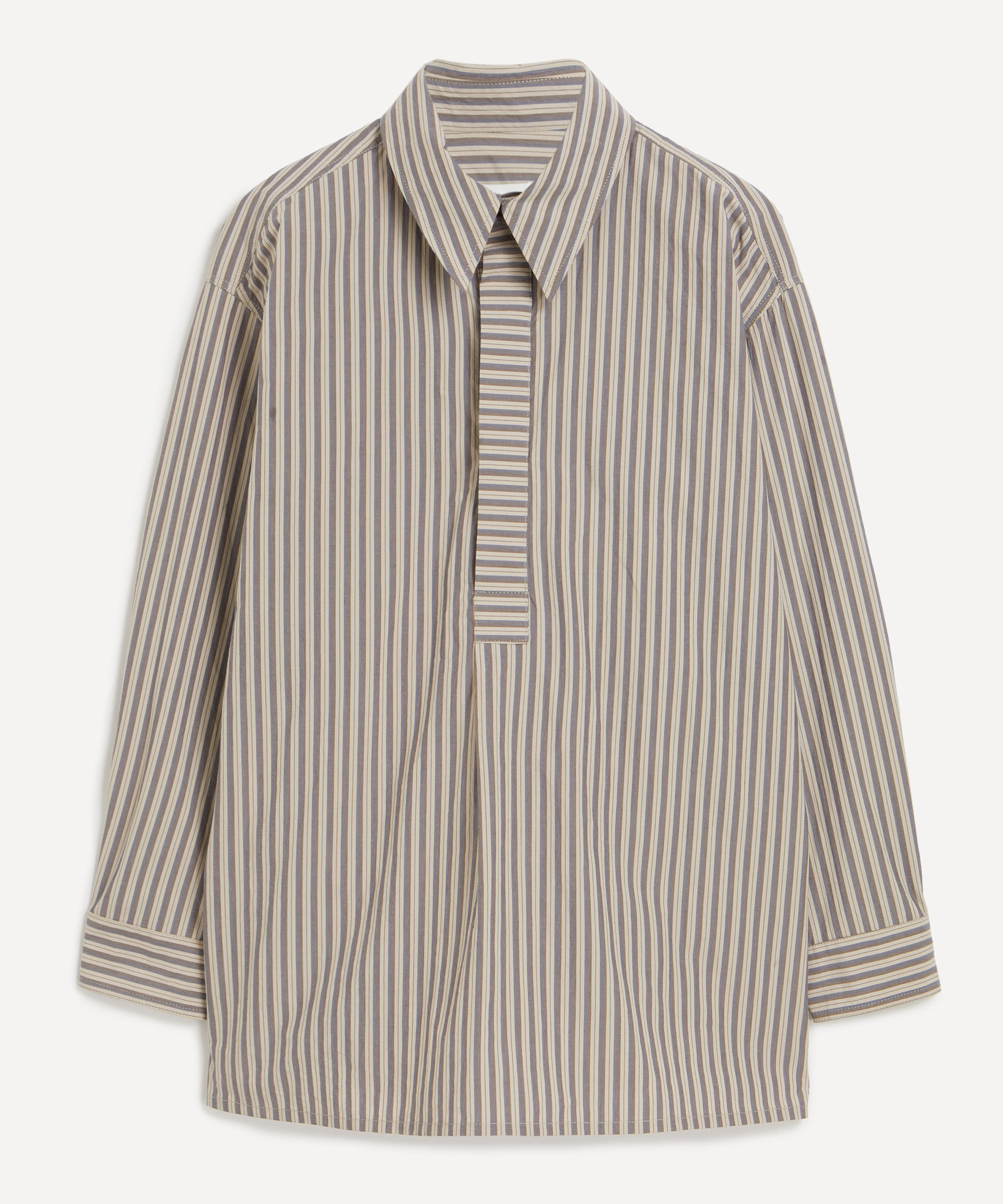 CAWLEY - Japanese Striped Cotton Concealed Button Shirt