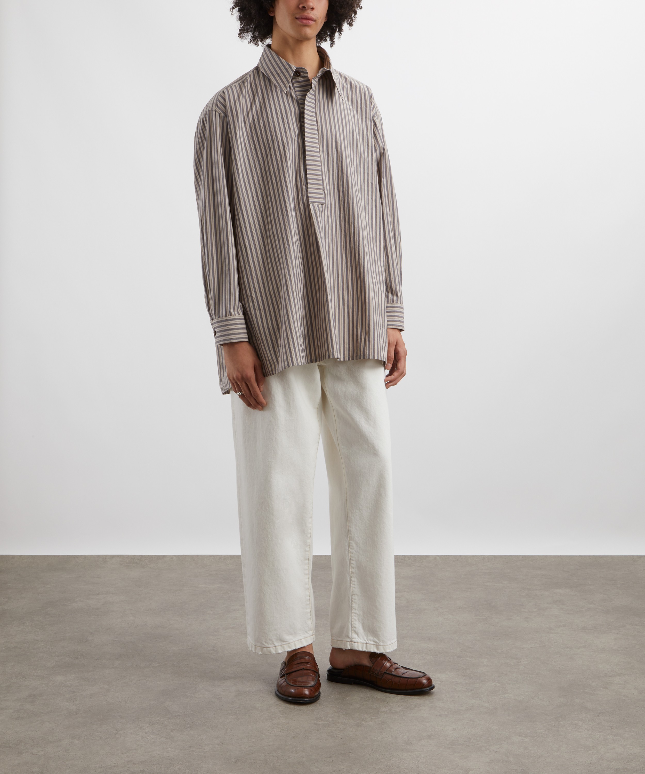 CAWLEY - Japanese Striped Cotton Concealed Button Shirt image number 1