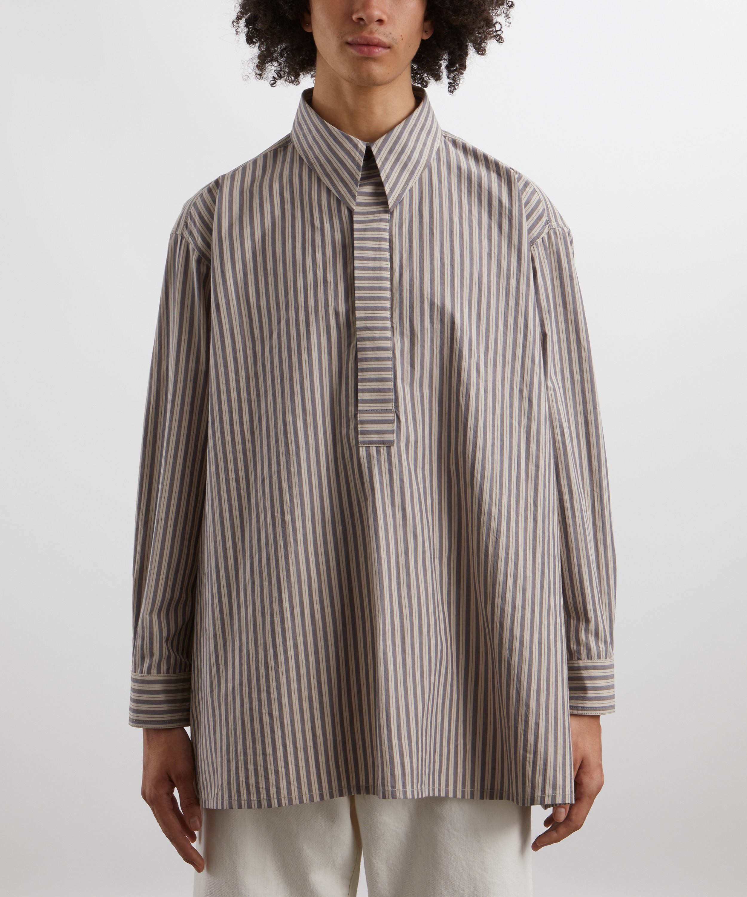 CAWLEY - Japanese Striped Cotton Concealed Button Shirt image number 2