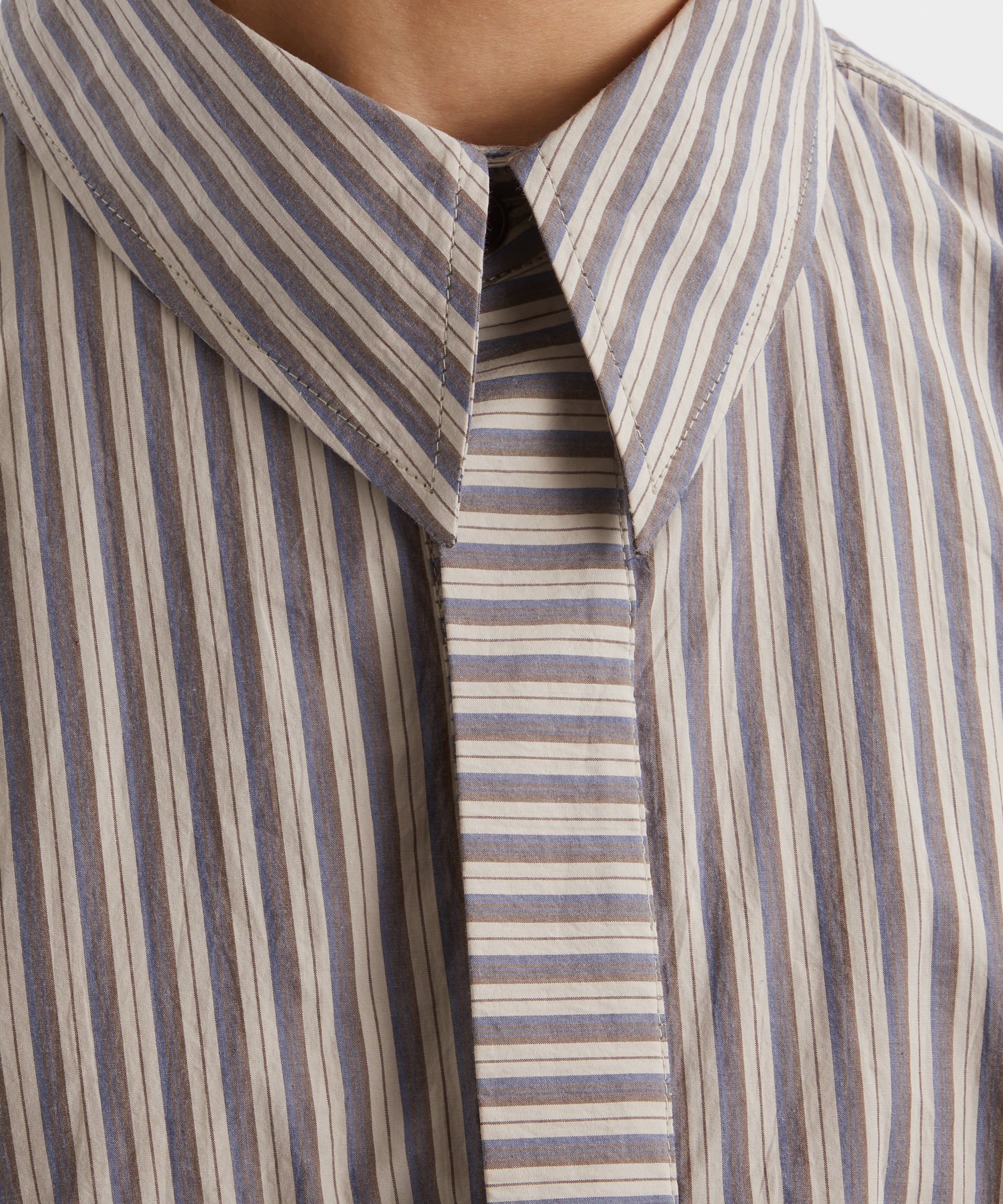 CAWLEY - Japanese Striped Cotton Concealed Button Shirt image number 4