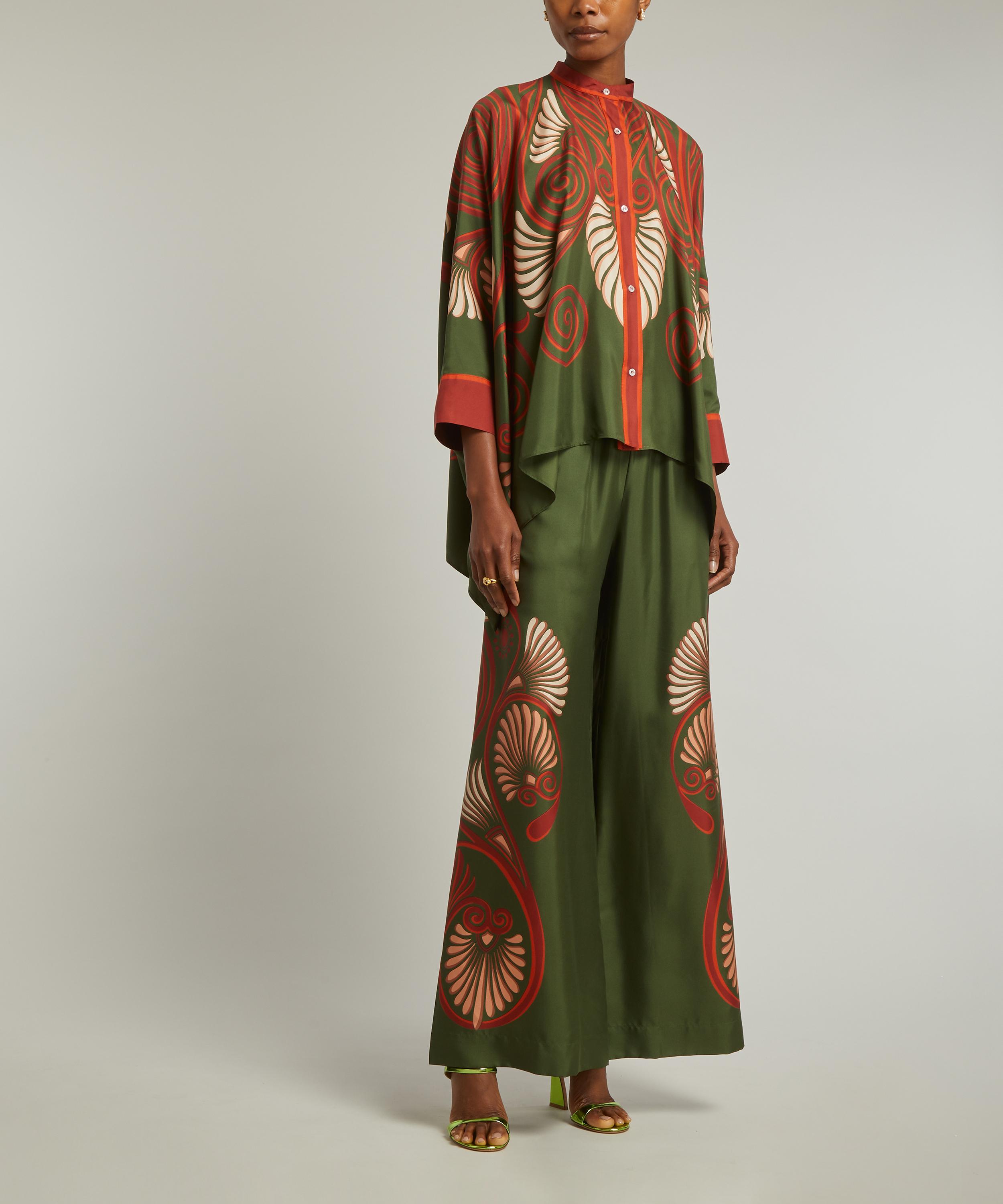 La DoubleJ Palazzo Kerylos Placée Dark Green Silk Twill