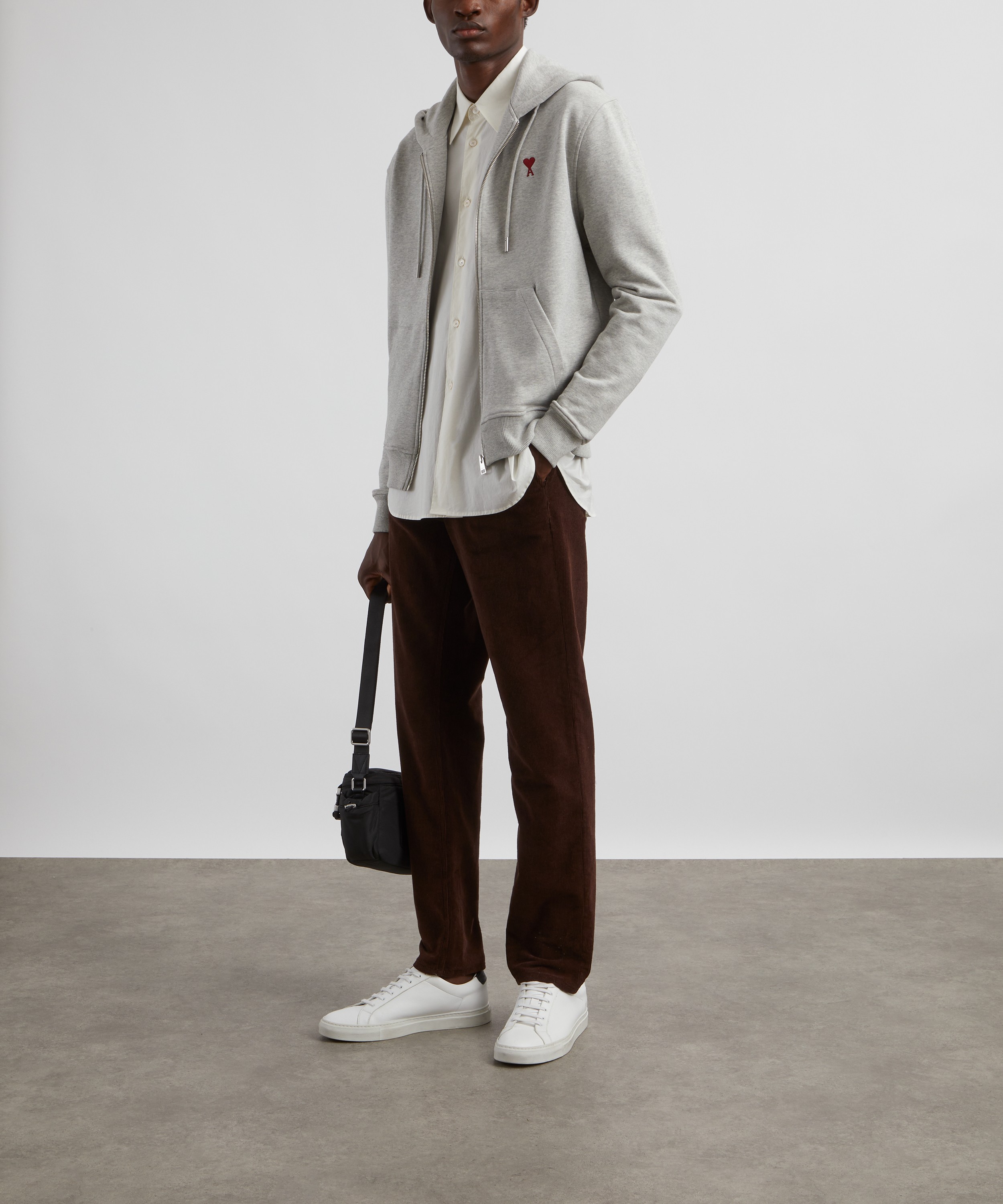 Ami Zipped Ami de Coeur Hoodie in Heather Ash Grey | Liberty