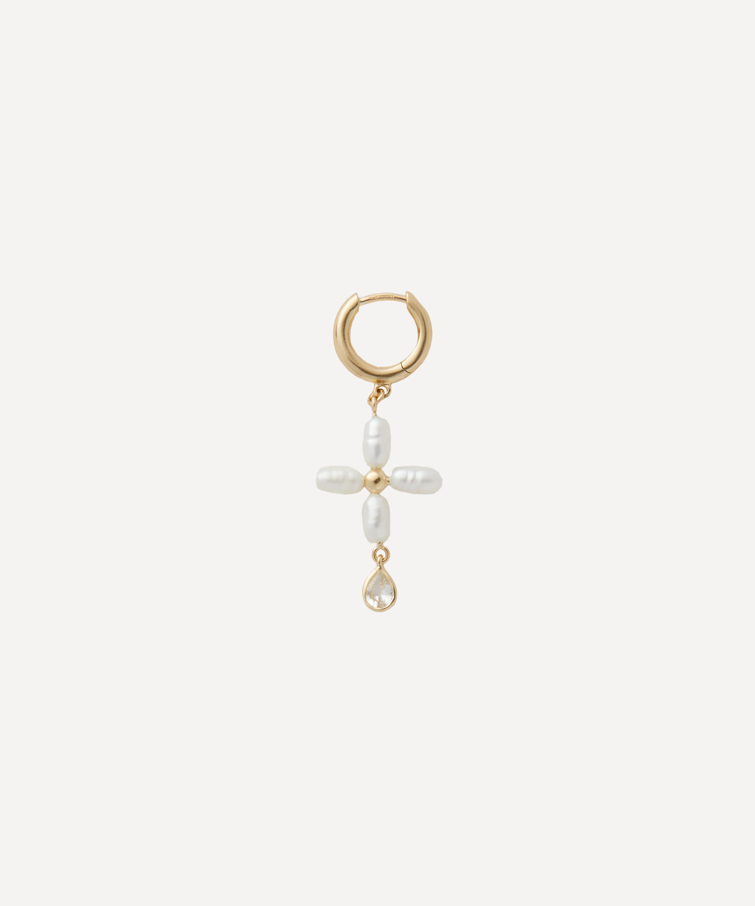 Pascale Monvoisin - 9ct Gold Palerme White Pearl Hoop Earring image number 0