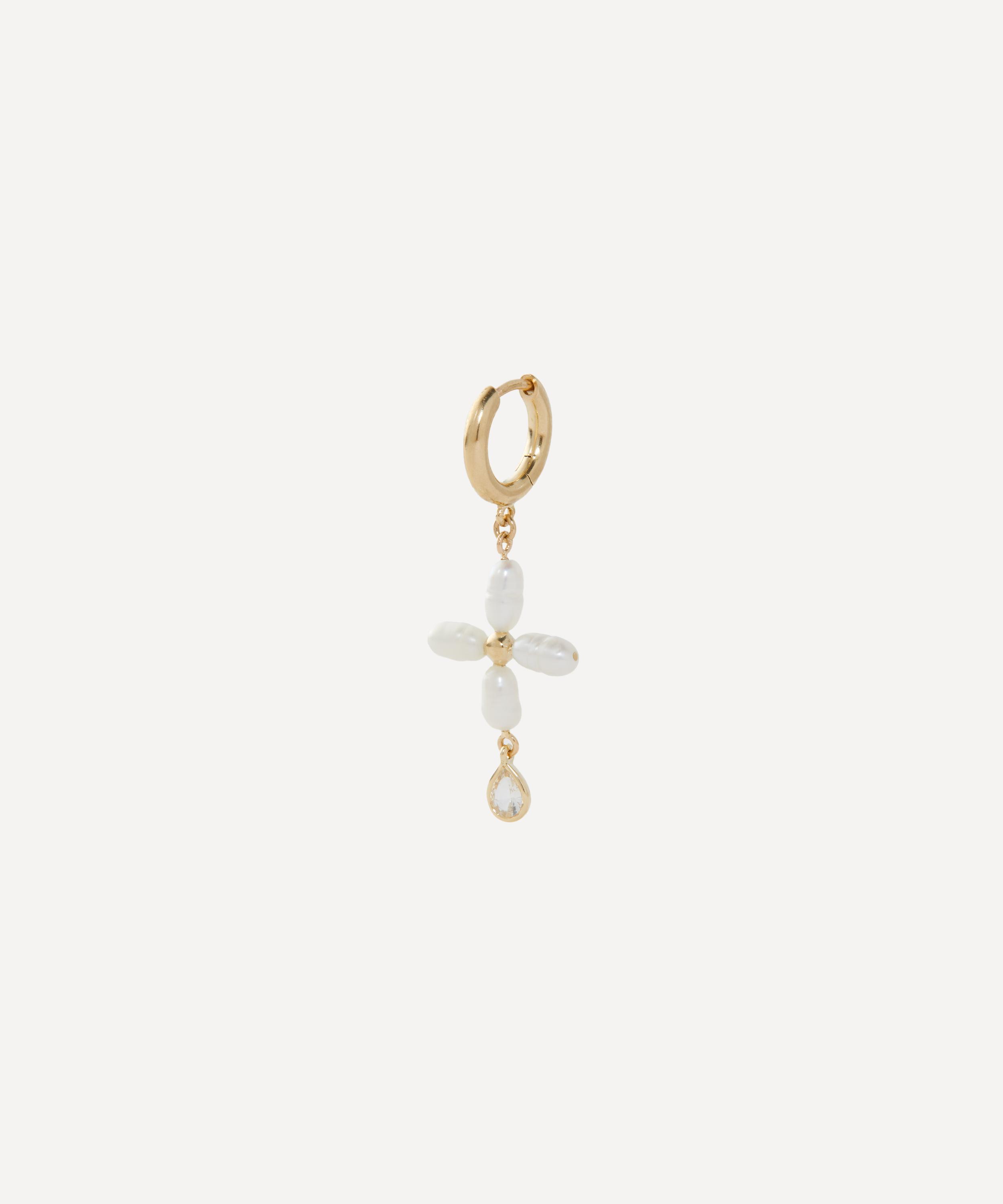 Pascale Monvoisin - 9ct Gold Palerme White Pearl Hoop Earring image number 1