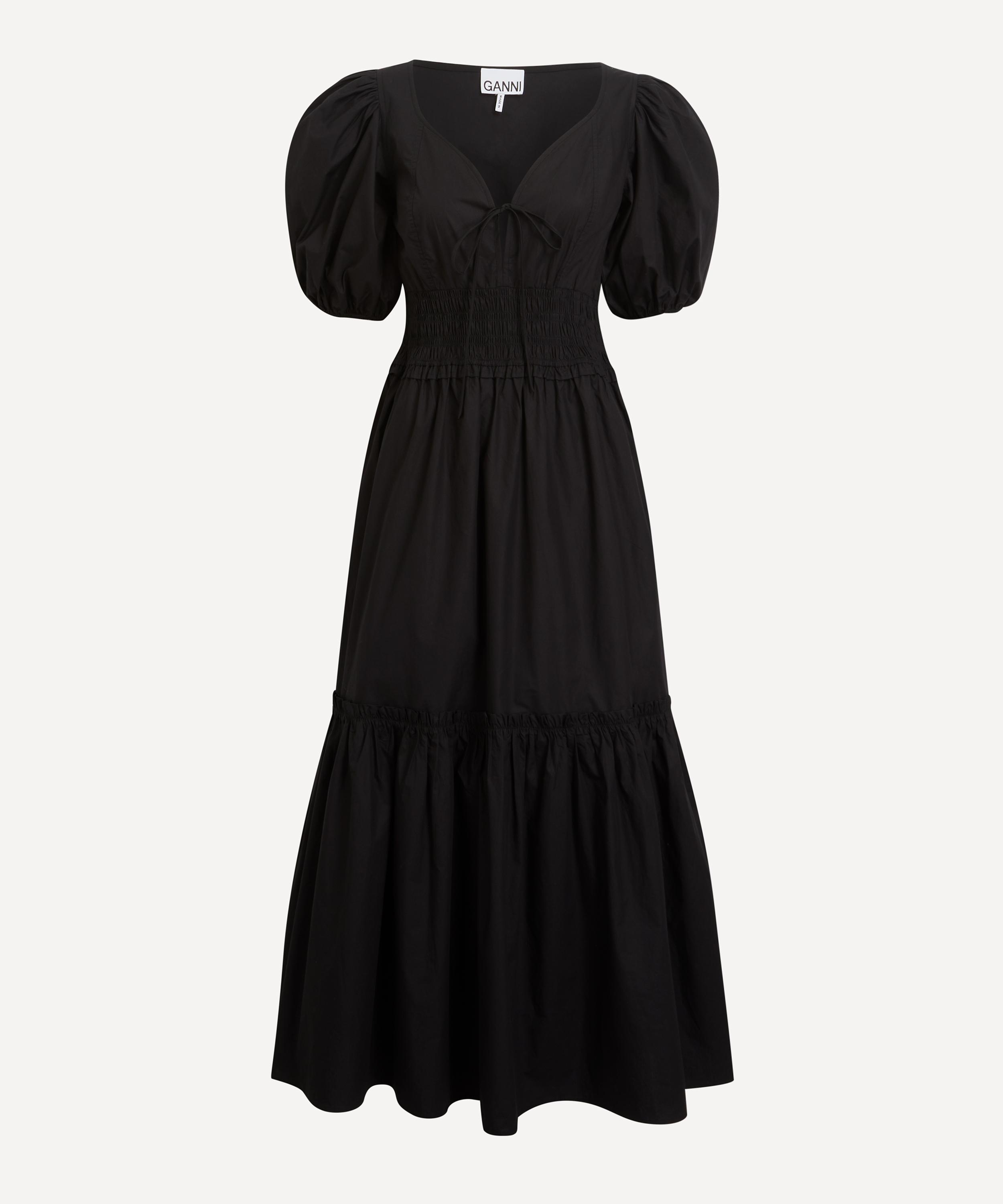 Ganni Black Cotton Poplin Smock Maxi Dress Liberty